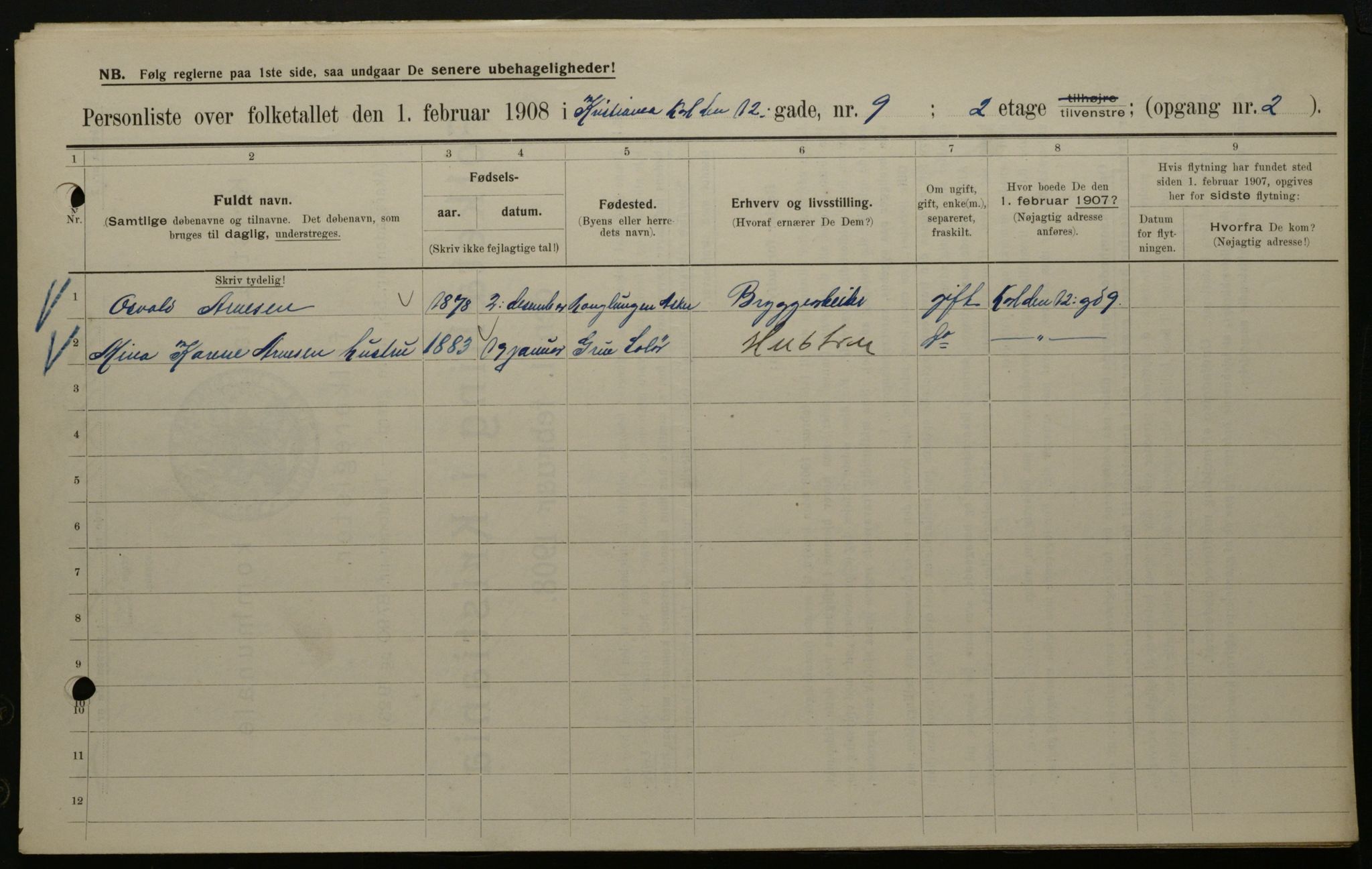 OBA, Municipal Census 1908 for Kristiania, 1908, p. 43865