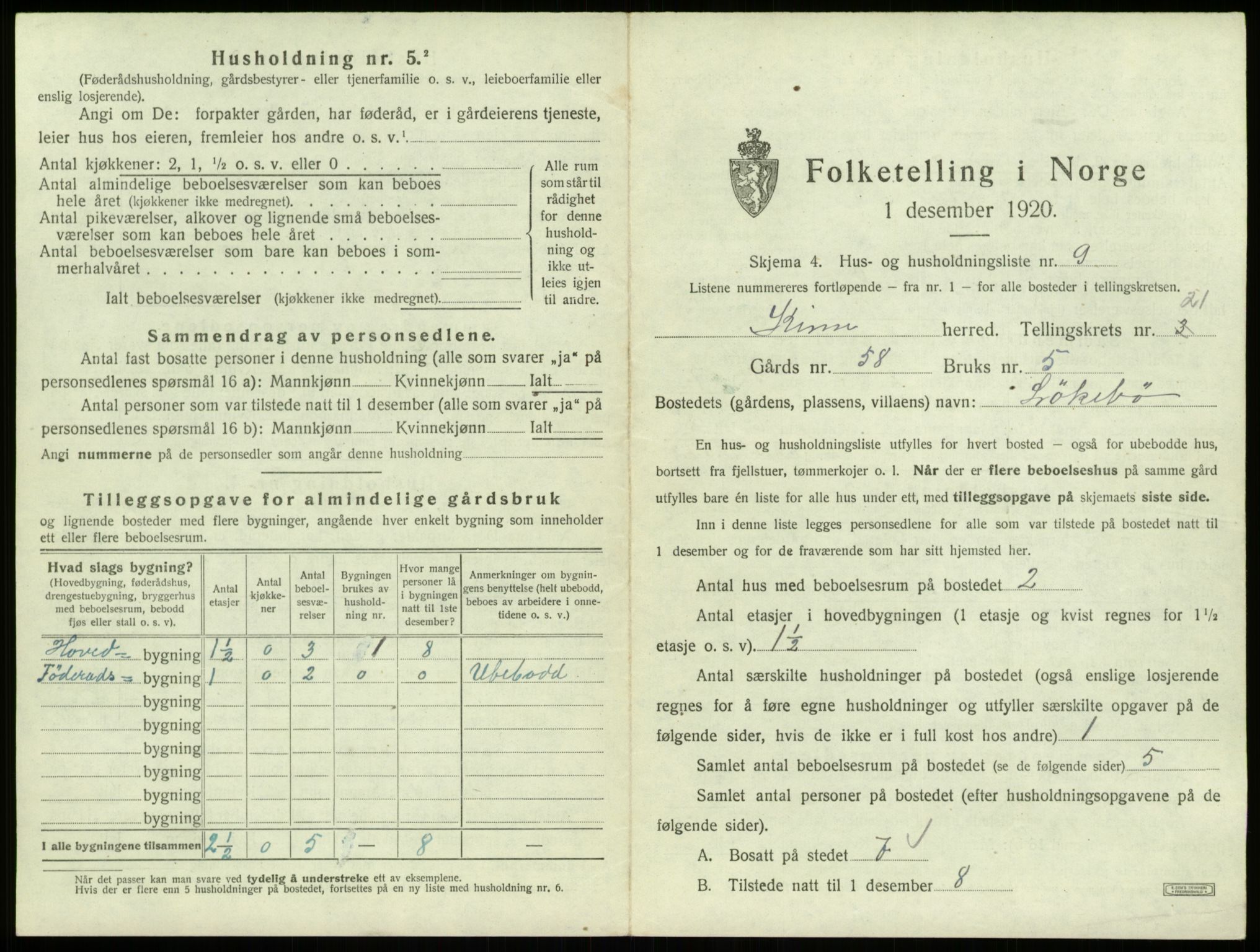 SAB, 1920 census for Kinn, 1920, p. 1086