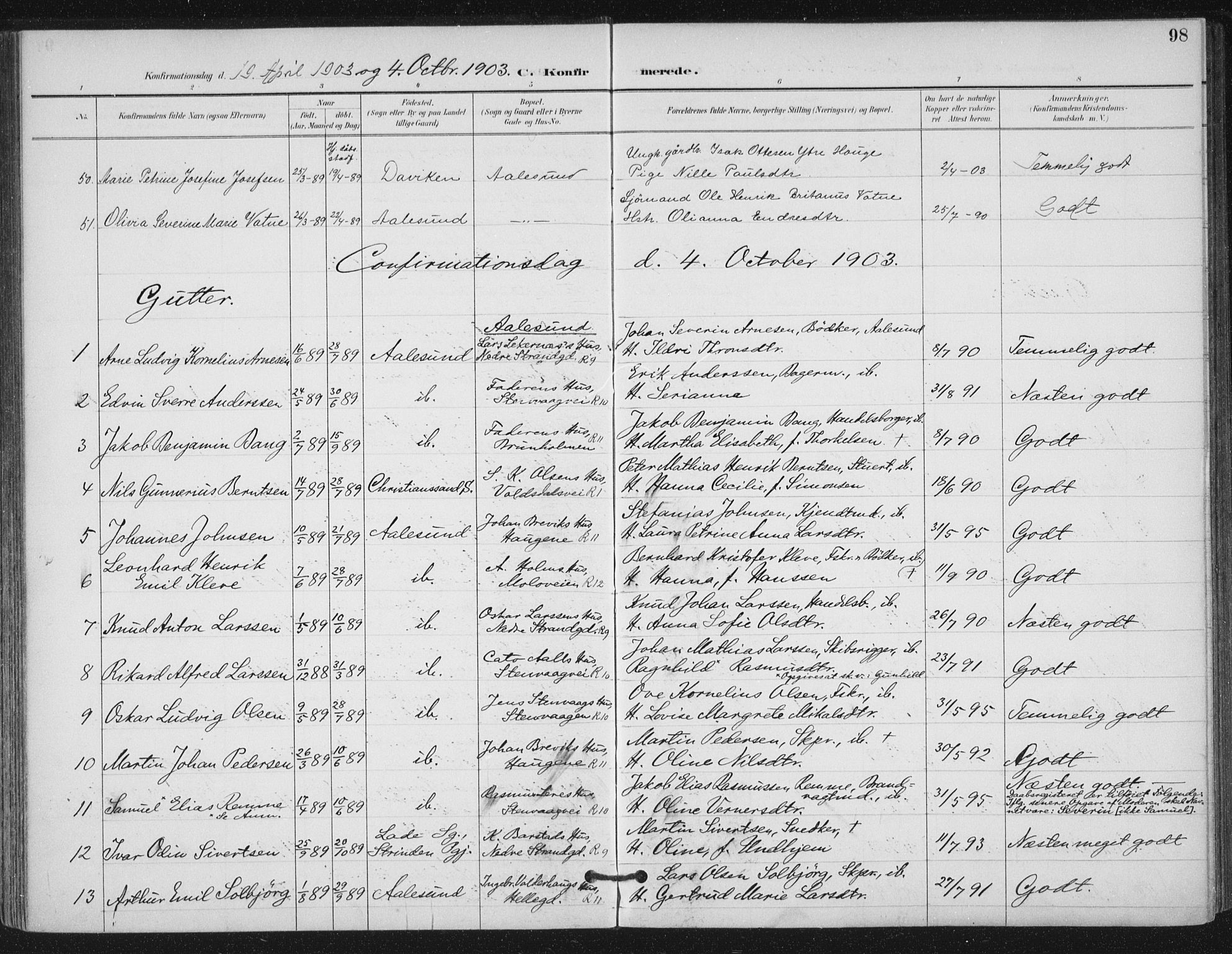 Ministerialprotokoller, klokkerbøker og fødselsregistre - Møre og Romsdal, AV/SAT-A-1454/529/L0457: Parish register (official) no. 529A07, 1894-1903, p. 98