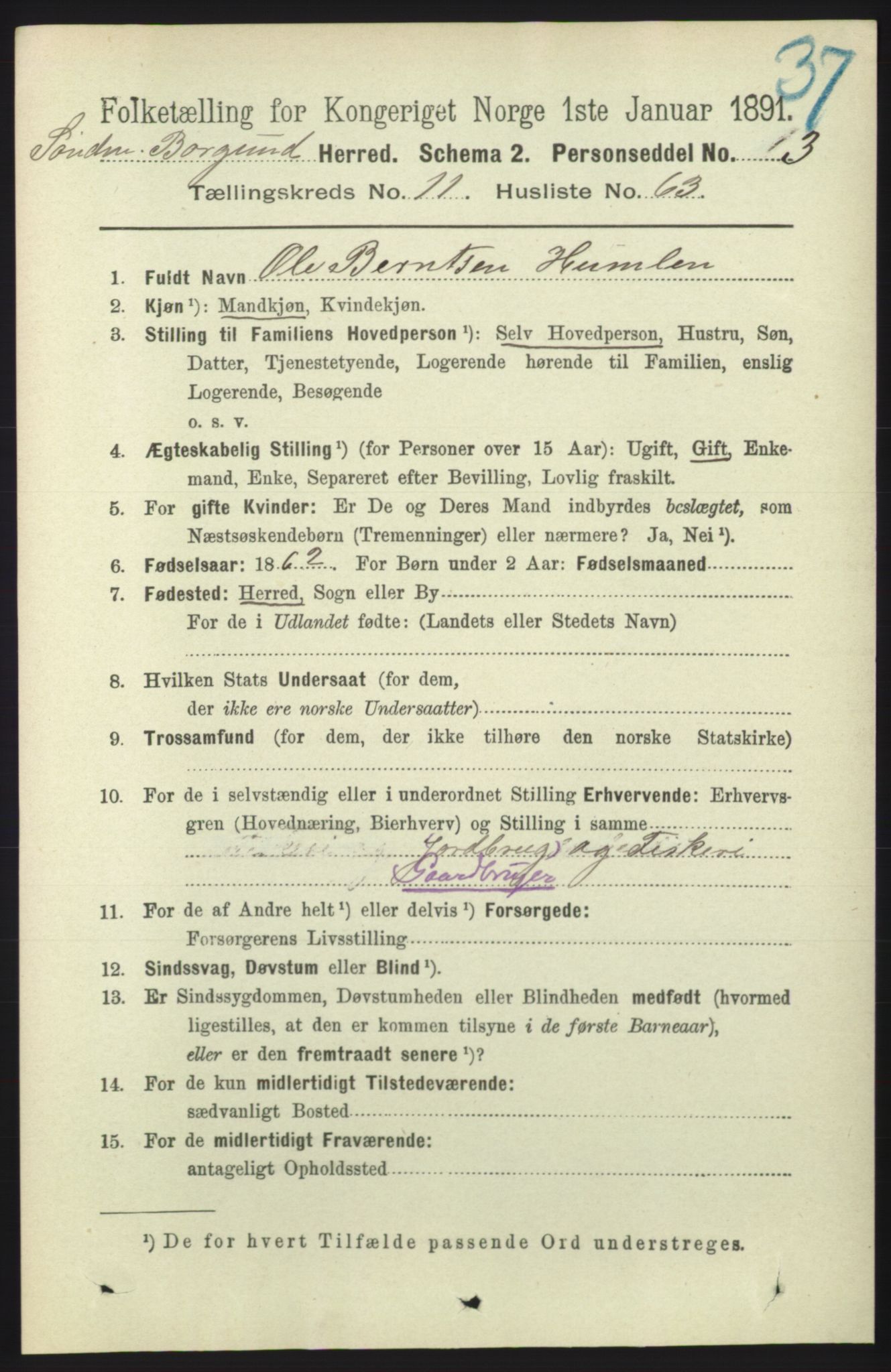 RA, 1891 census for 1531 Borgund, 1891, p. 3133