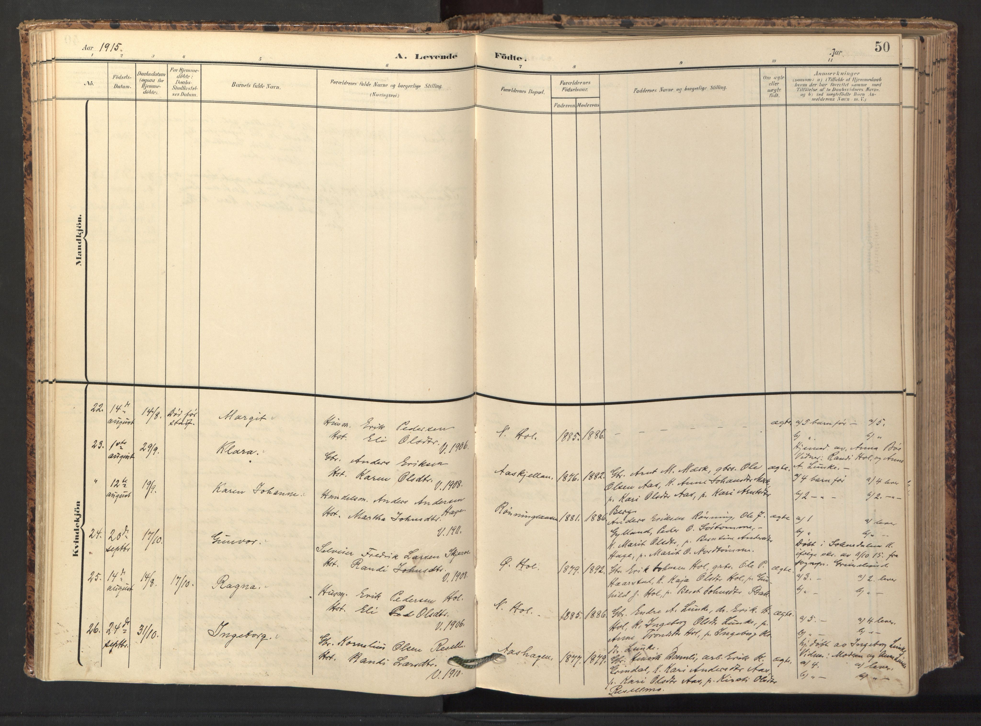 Ministerialprotokoller, klokkerbøker og fødselsregistre - Sør-Trøndelag, AV/SAT-A-1456/674/L0873: Parish register (official) no. 674A05, 1908-1923, p. 50