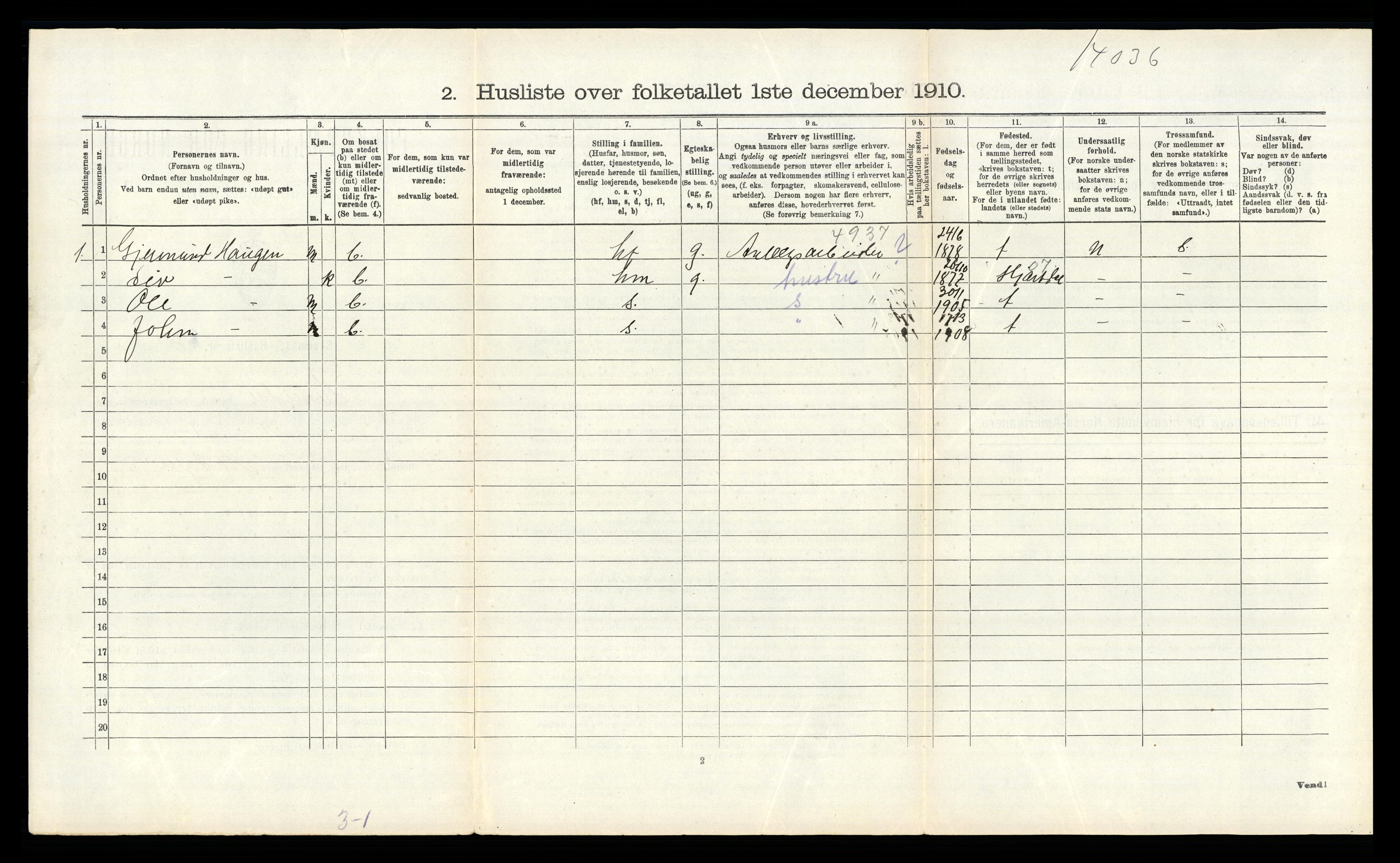 RA, 1910 census for Heddal, 1910, p. 358