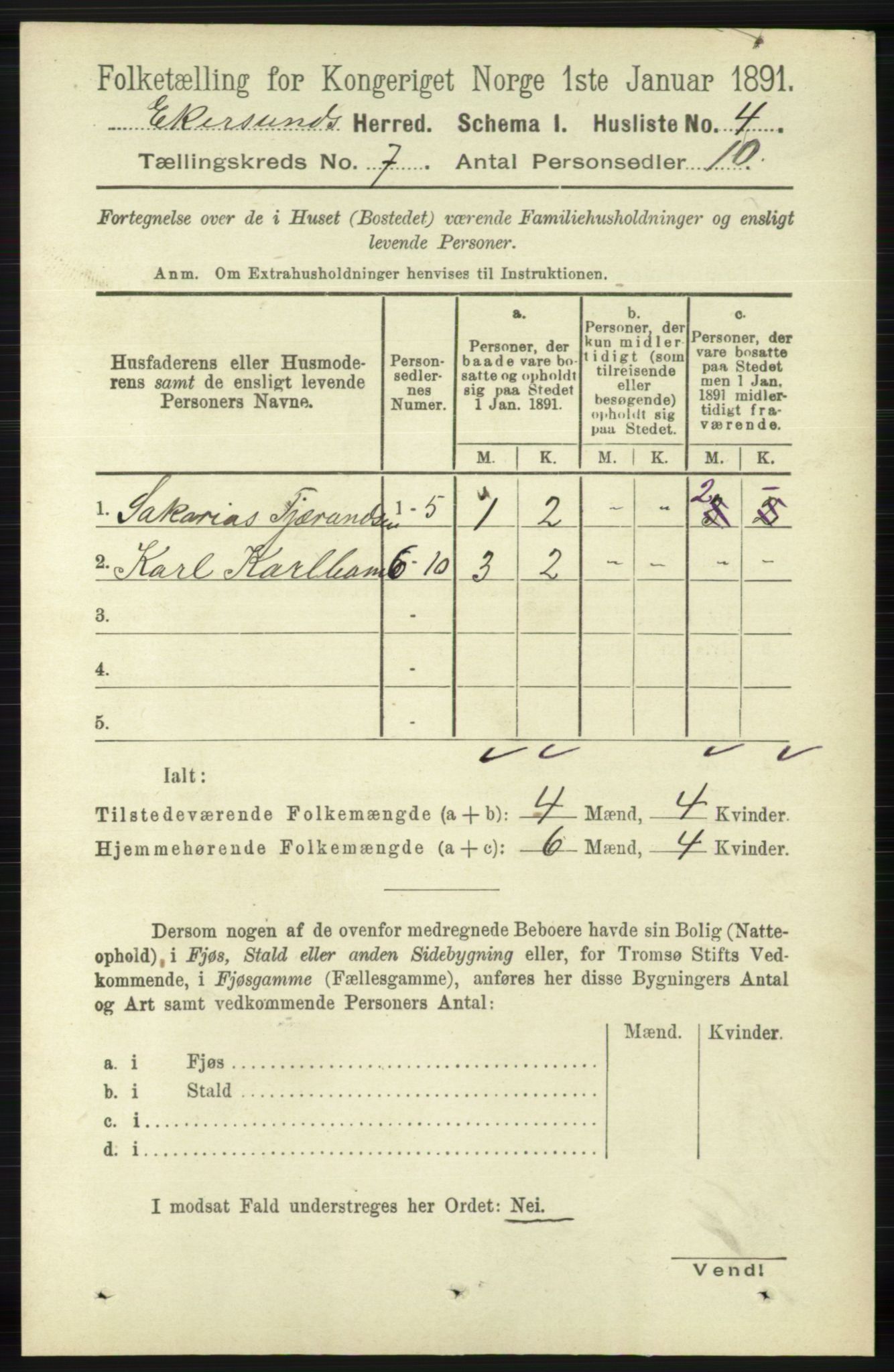 RA, 1891 census for 1116 Eigersund herred, 1891, p. 2725