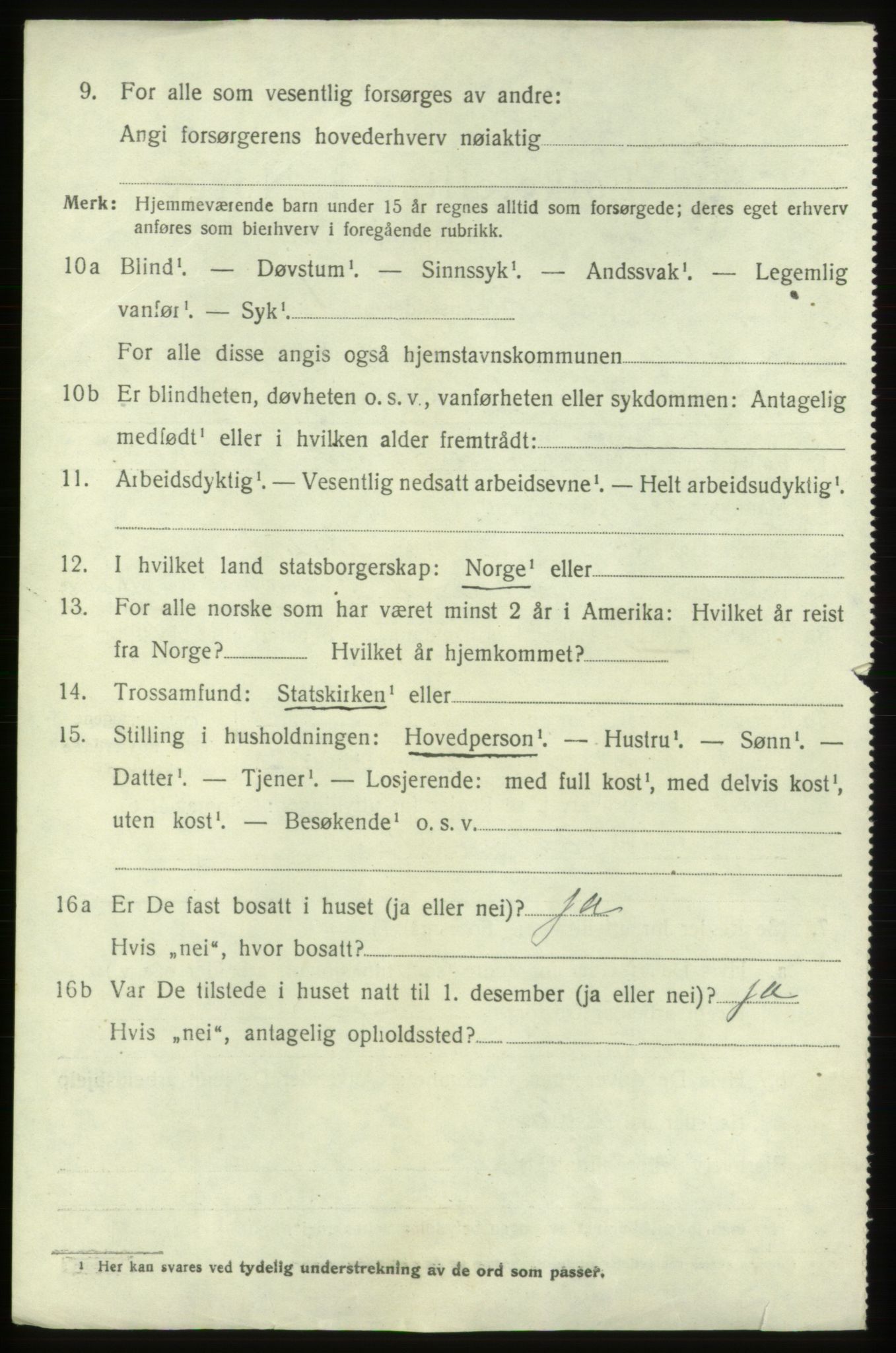 SAB, 1920 census for Tysnes, 1920, p. 6167