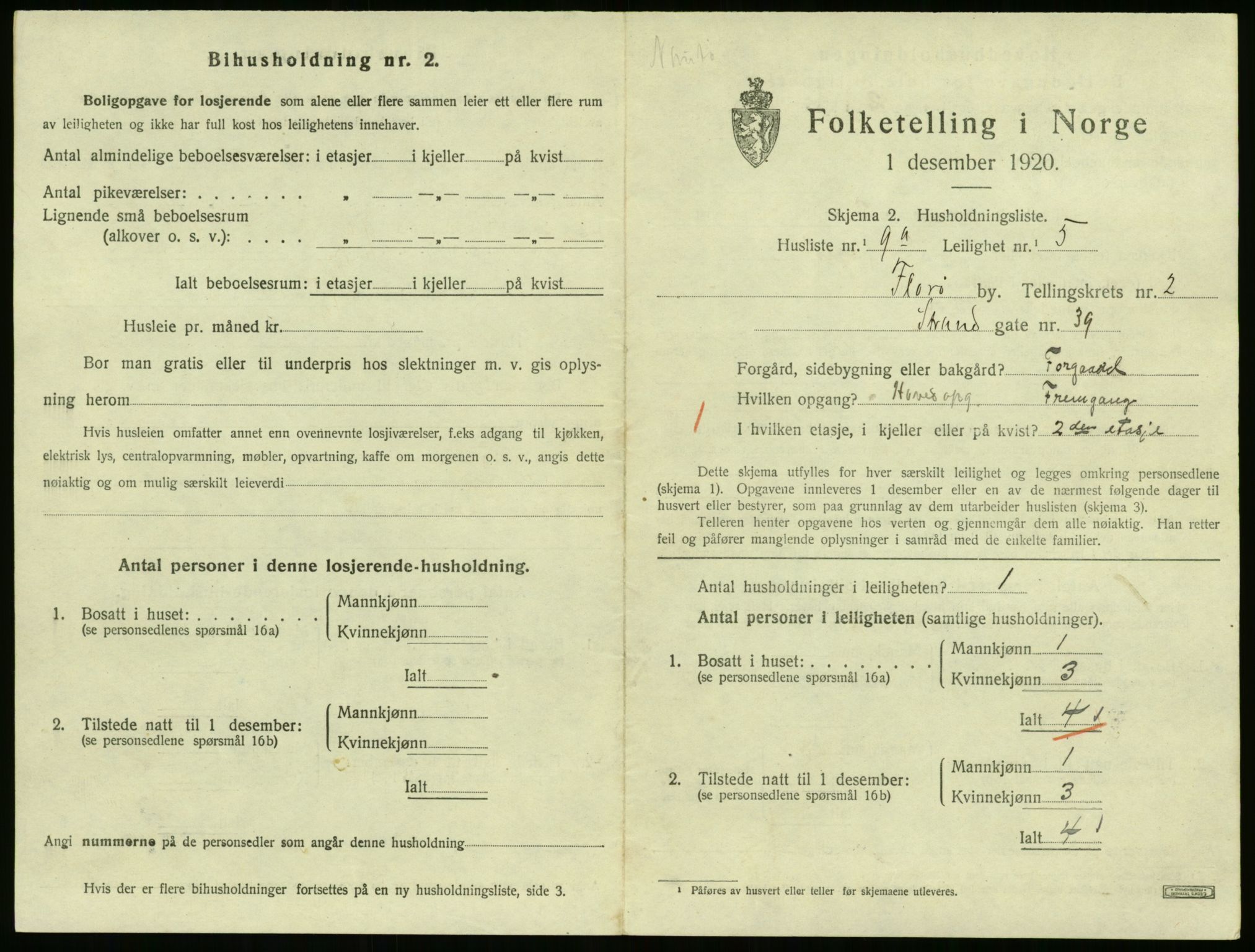 SAB, 1920 census for Florø, 1920, p. 1062