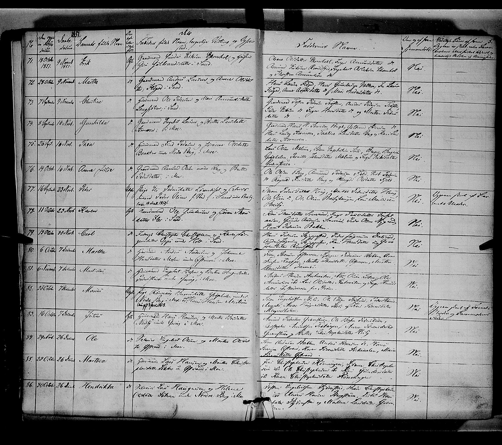 Nord-Odal prestekontor, SAH/PREST-032/H/Ha/Haa/L0003: Parish register (official) no. 3, 1851-1865, p. 5