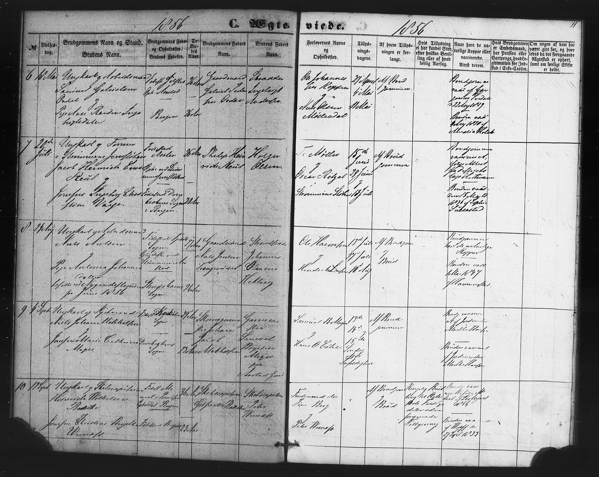 St. Jørgens hospital og Årstad sokneprestembete, AV/SAB-A-99934: Parish register (copy) no. A 7, 1854-1886, p. 11