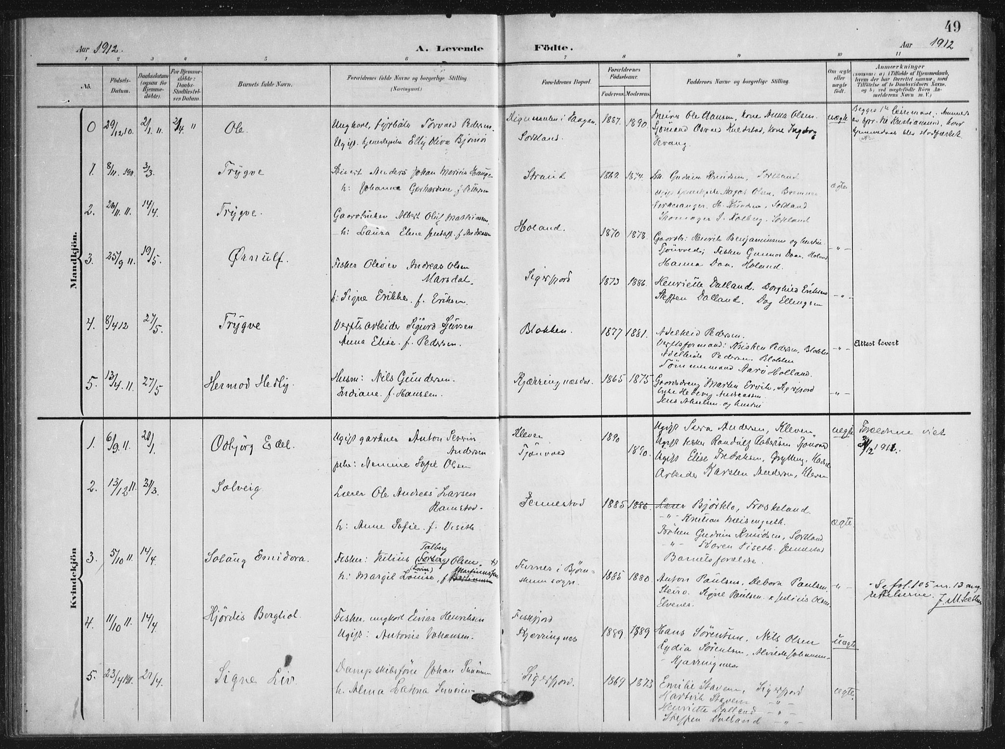 Ministerialprotokoller, klokkerbøker og fødselsregistre - Nordland, AV/SAT-A-1459/895/L1373: Parish register (official) no. 895A08, 1905-1915, p. 49