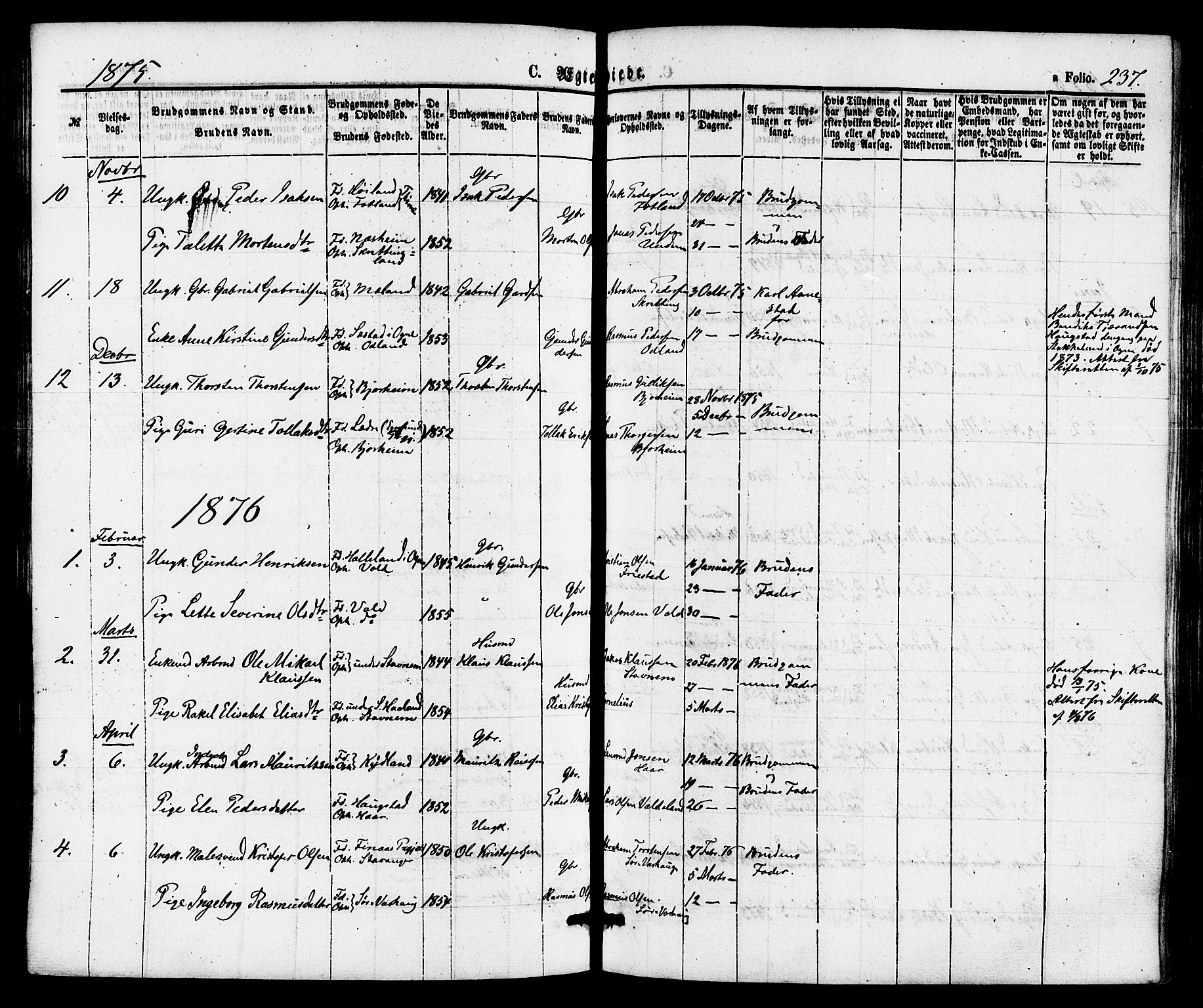 Hå sokneprestkontor, AV/SAST-A-101801/001/30BA/L0009: Parish register (official) no. A 8, 1855-1878, p. 237