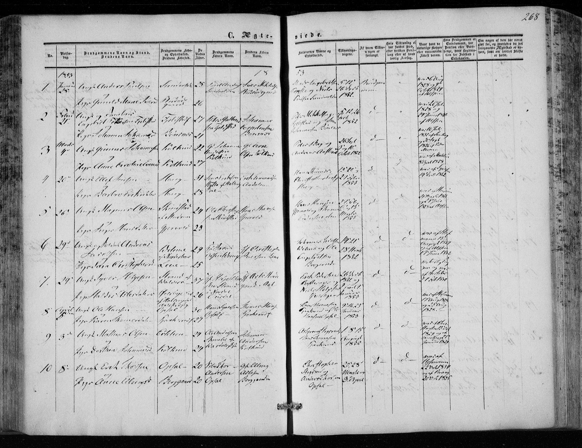 Hole kirkebøker, SAKO/A-228/F/Fa/L0006: Parish register (official) no. I 6, 1852-1872, p. 268