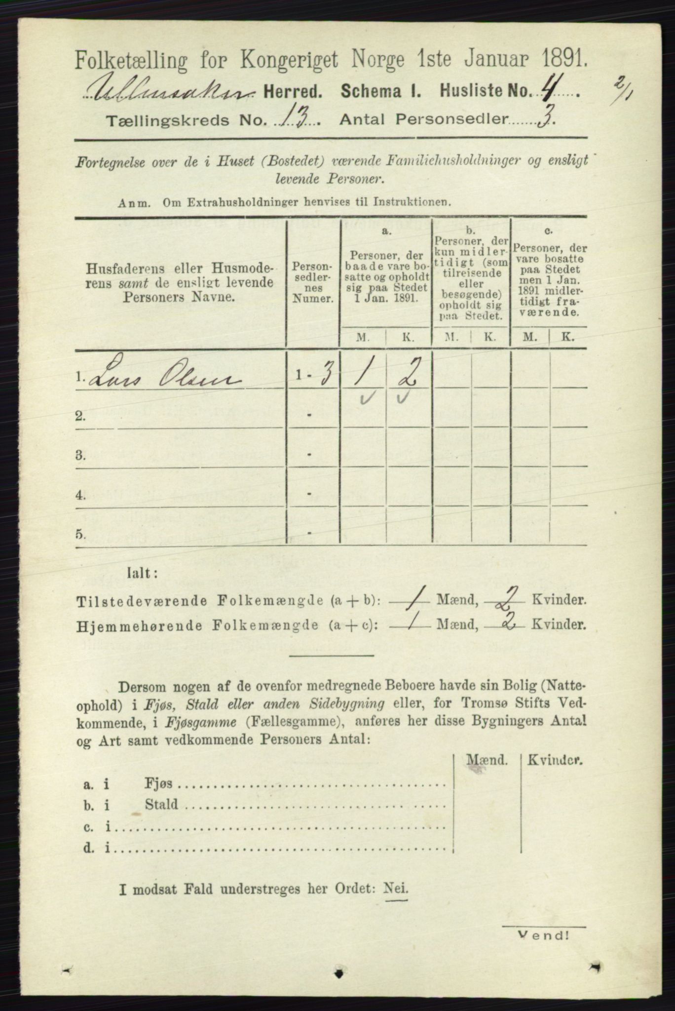 RA, 1891 census for 0235 Ullensaker, 1891, p. 5866