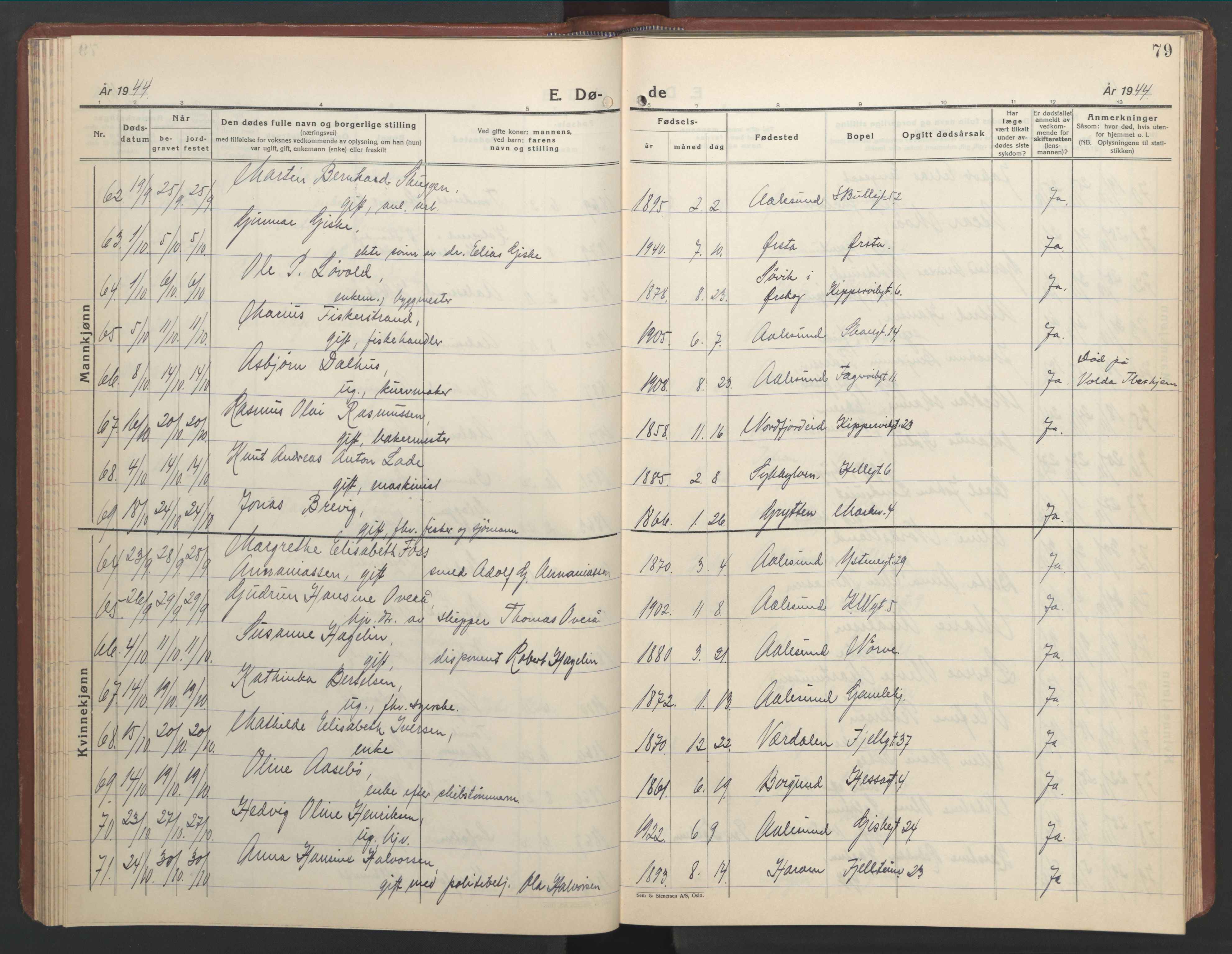 Ministerialprotokoller, klokkerbøker og fødselsregistre - Møre og Romsdal, AV/SAT-A-1454/529/L0478: Parish register (copy) no. 529C15, 1938-1951, p. 79