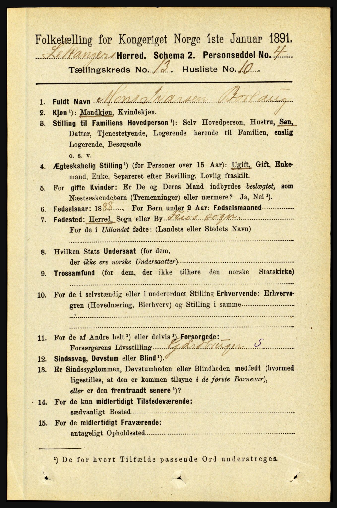 RA, 1891 census for 1419 Leikanger, 1891, p. 2510