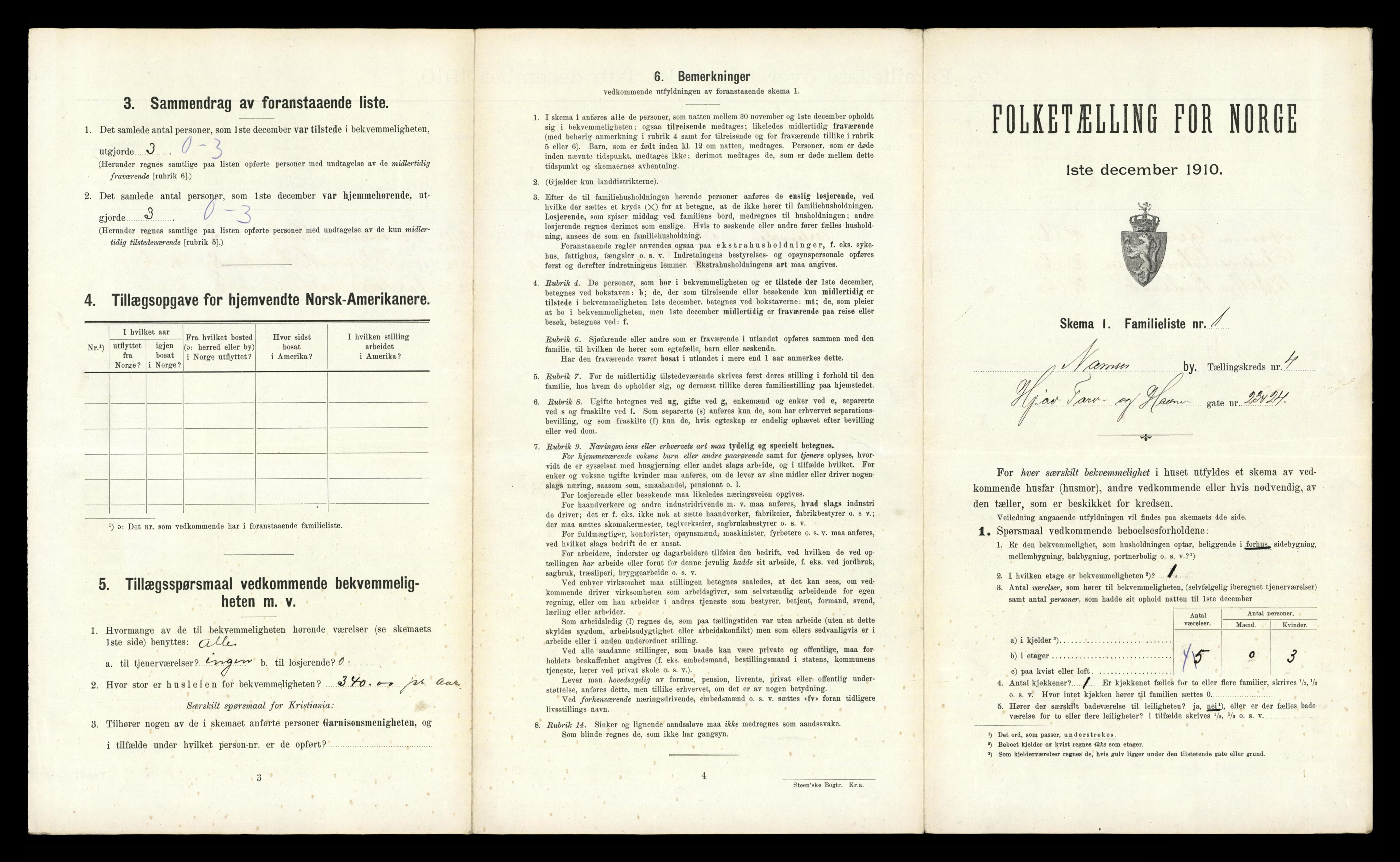 RA, 1910 census for Namsos, 1910, p. 1006