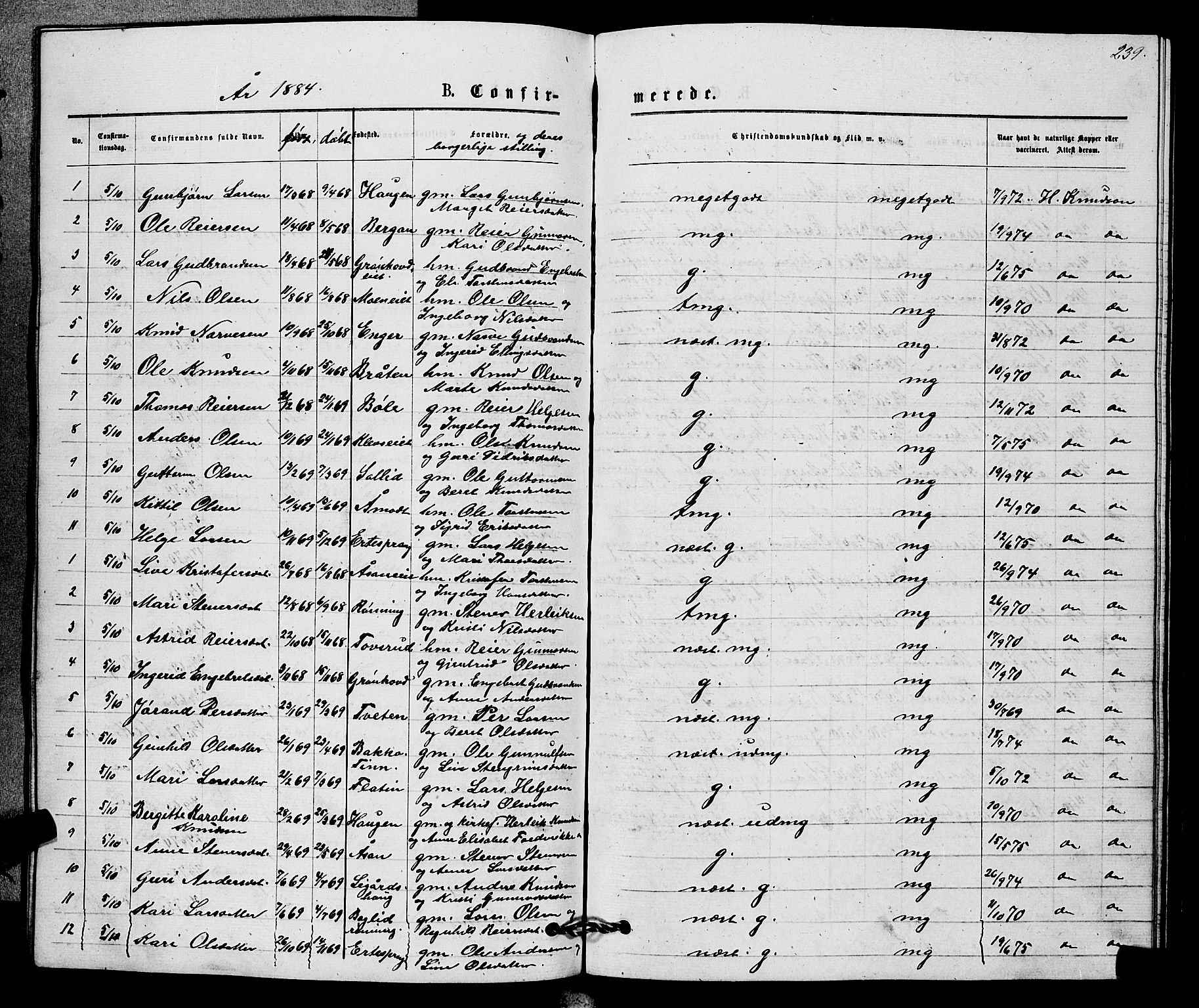 Sigdal kirkebøker, SAKO/A-245/G/Gb/L0002: Parish register (copy) no. II 2, 1875-1900, p. 239