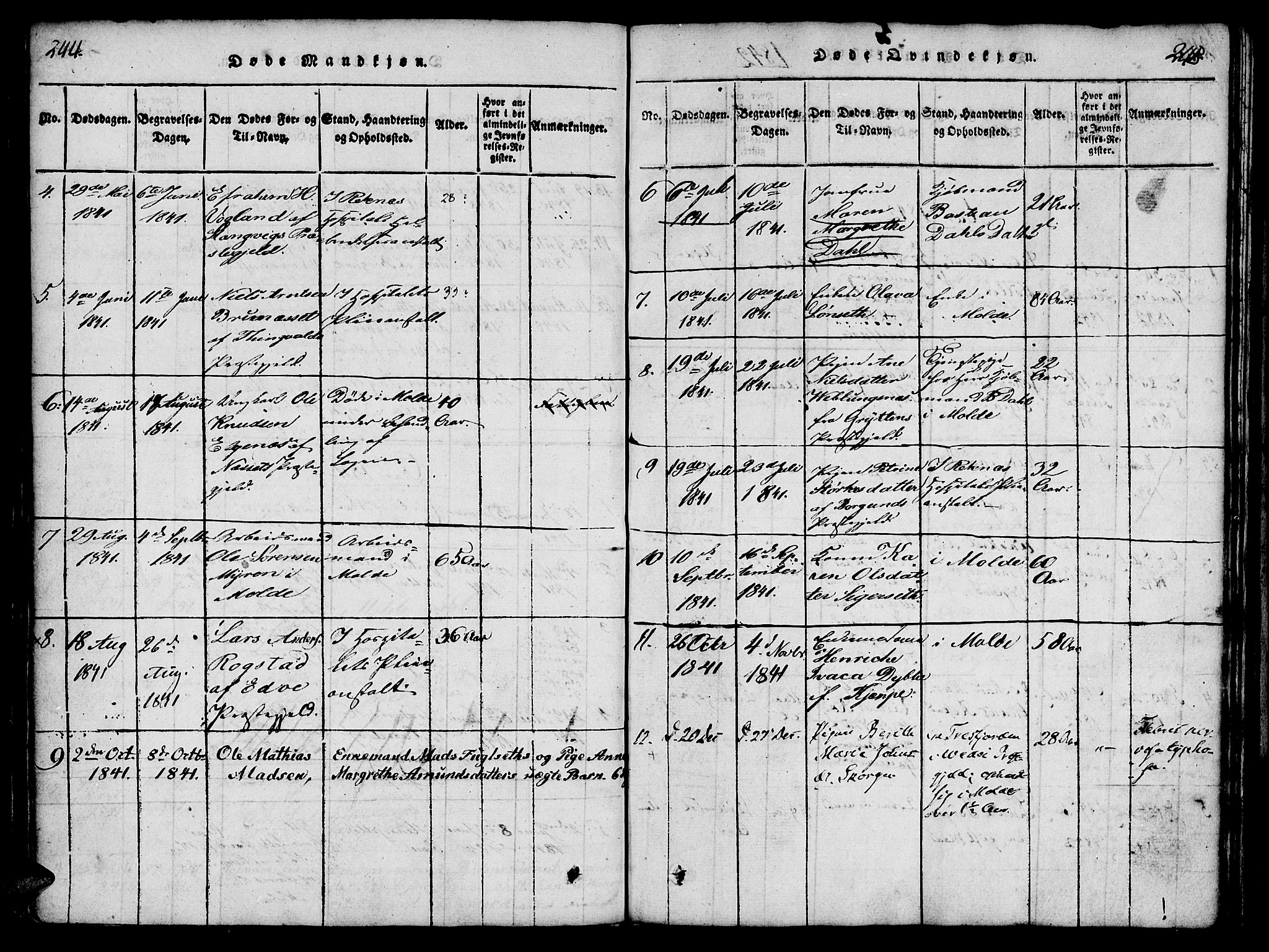Ministerialprotokoller, klokkerbøker og fødselsregistre - Møre og Romsdal, SAT/A-1454/558/L0688: Parish register (official) no. 558A02, 1818-1843, p. 244-245