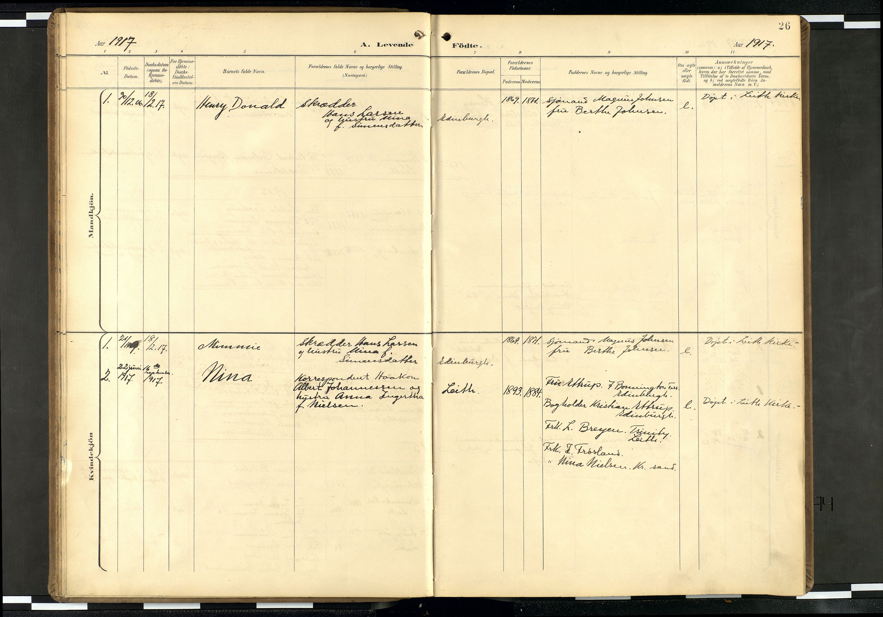 Den norske sjømannsmisjon i utlandet/Skotske havner (Leith, Glasgow), SAB/SAB/PA-0100/H/Ha/Haa/L0004: Parish register (official) no. A 4, 1899-1949, p. 25b-26a