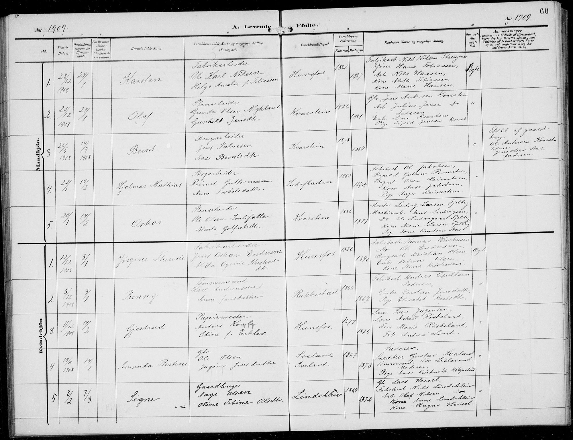 Vennesla sokneprestkontor, SAK/1111-0045/Fb/Fbb/L0005: Parish register (copy) no. B 5, 1903-1913, p. 60