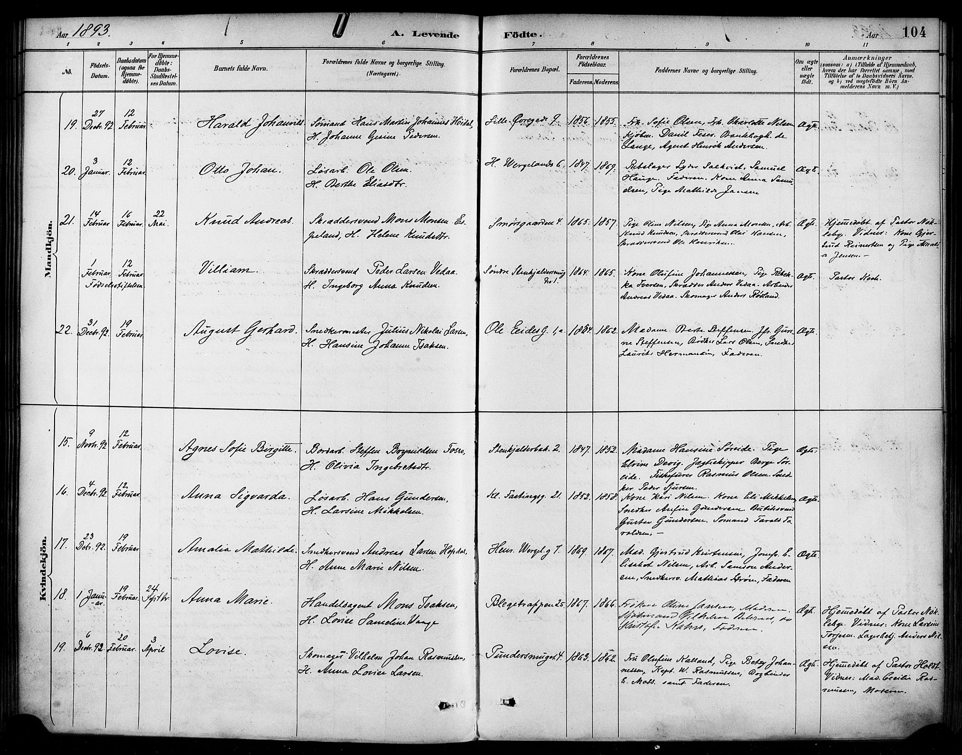 Korskirken sokneprestembete, AV/SAB-A-76101/H/Haa/L0022: Parish register (official) no. B 8, 1889-1899, p. 104