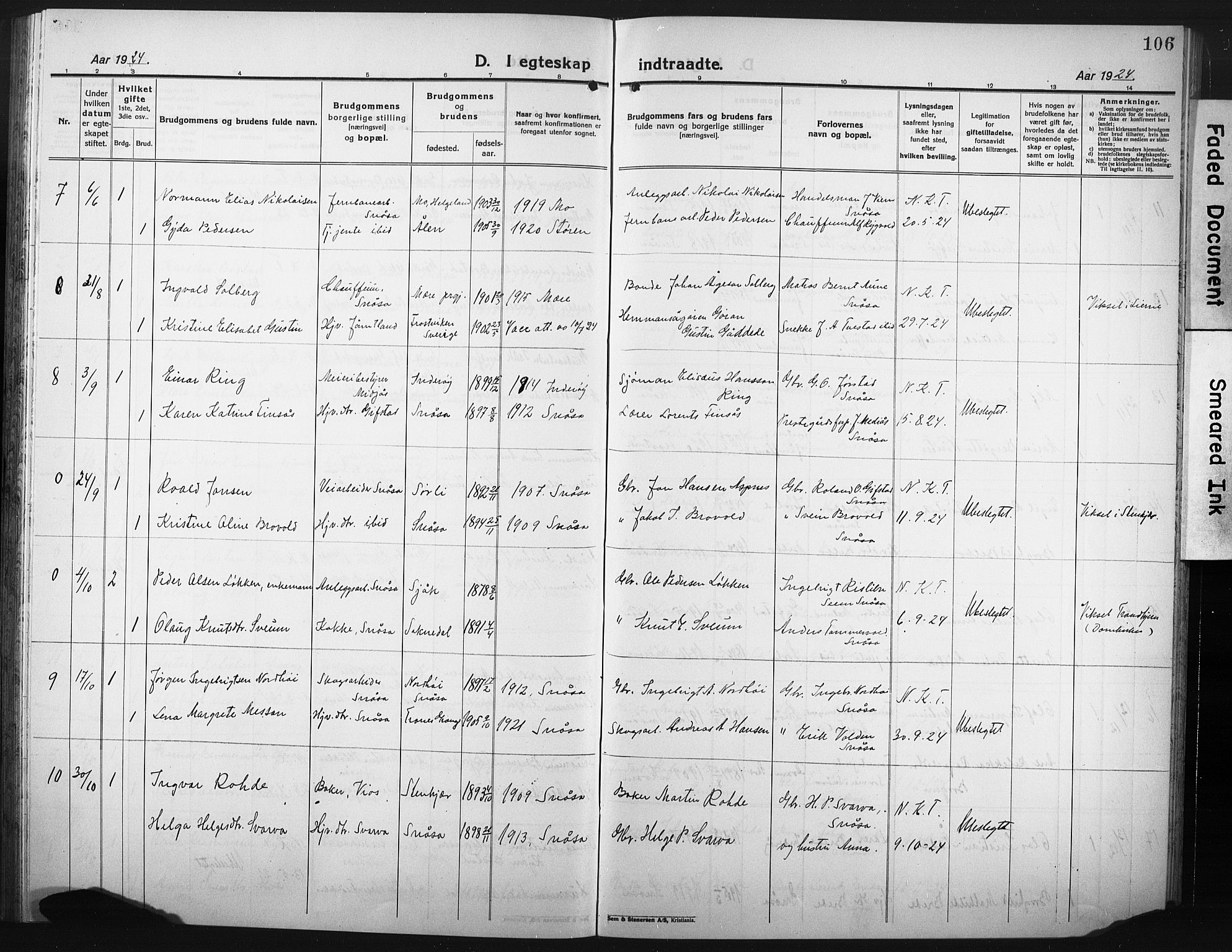 Ministerialprotokoller, klokkerbøker og fødselsregistre - Nord-Trøndelag, SAT/A-1458/749/L0480: Parish register (copy) no. 749C02, 1924-1932, p. 106