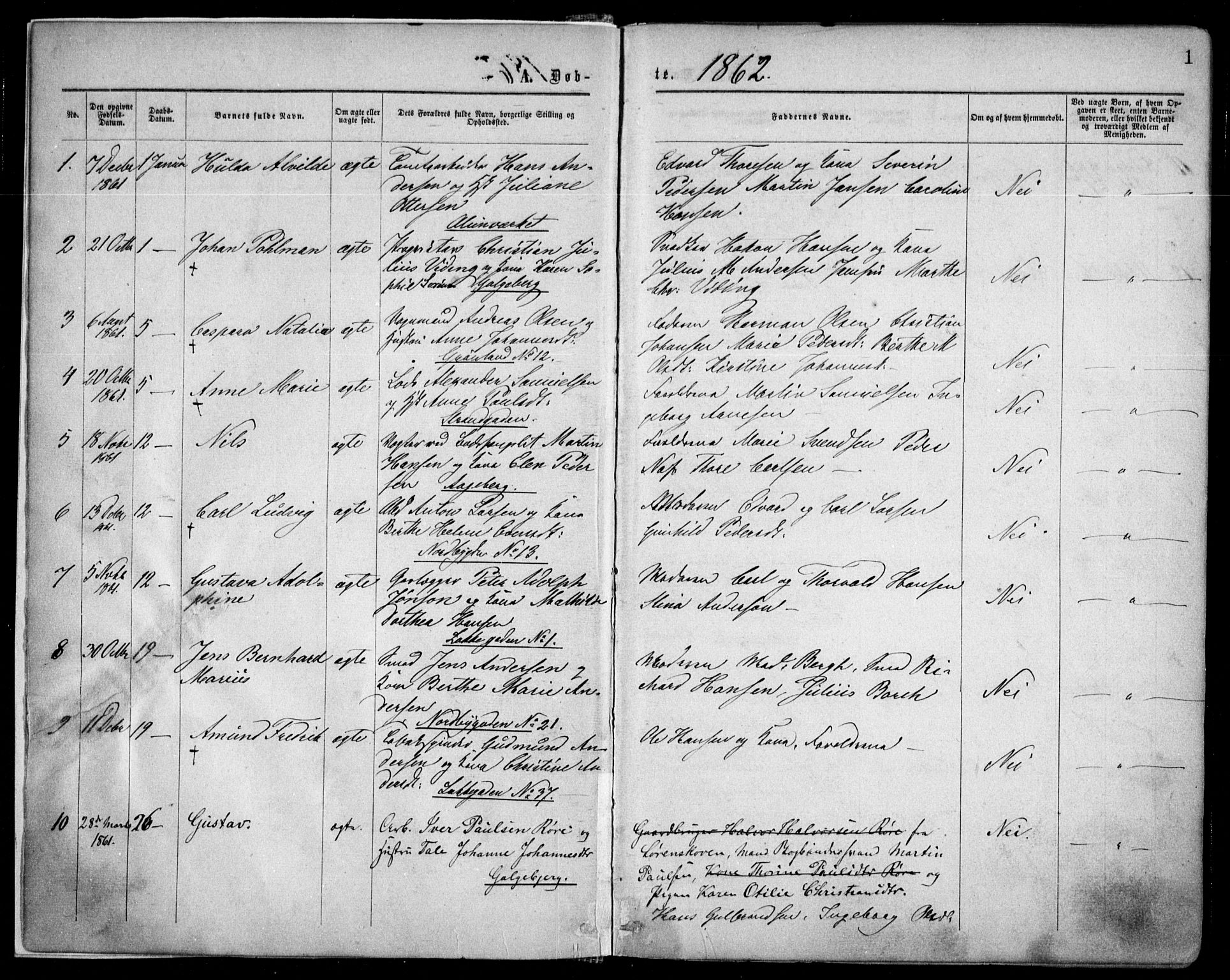 Grønland prestekontor Kirkebøker, SAO/A-10848/F/Fa/L0002: Parish register (official) no. 2, 1862-1868, p. 1