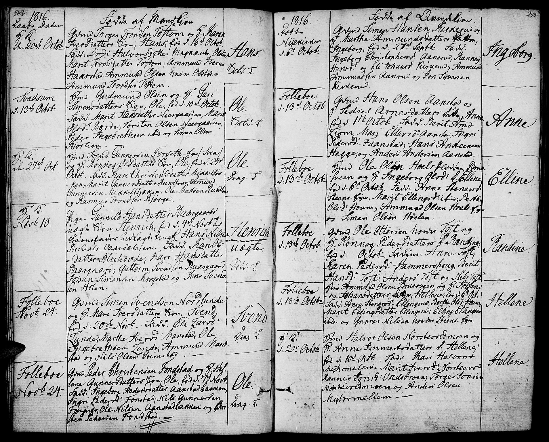 Gausdal prestekontor, SAH/PREST-090/H/Ha/Haa/L0004: Parish register (official) no. 4, 1809-1817, p. 242-243