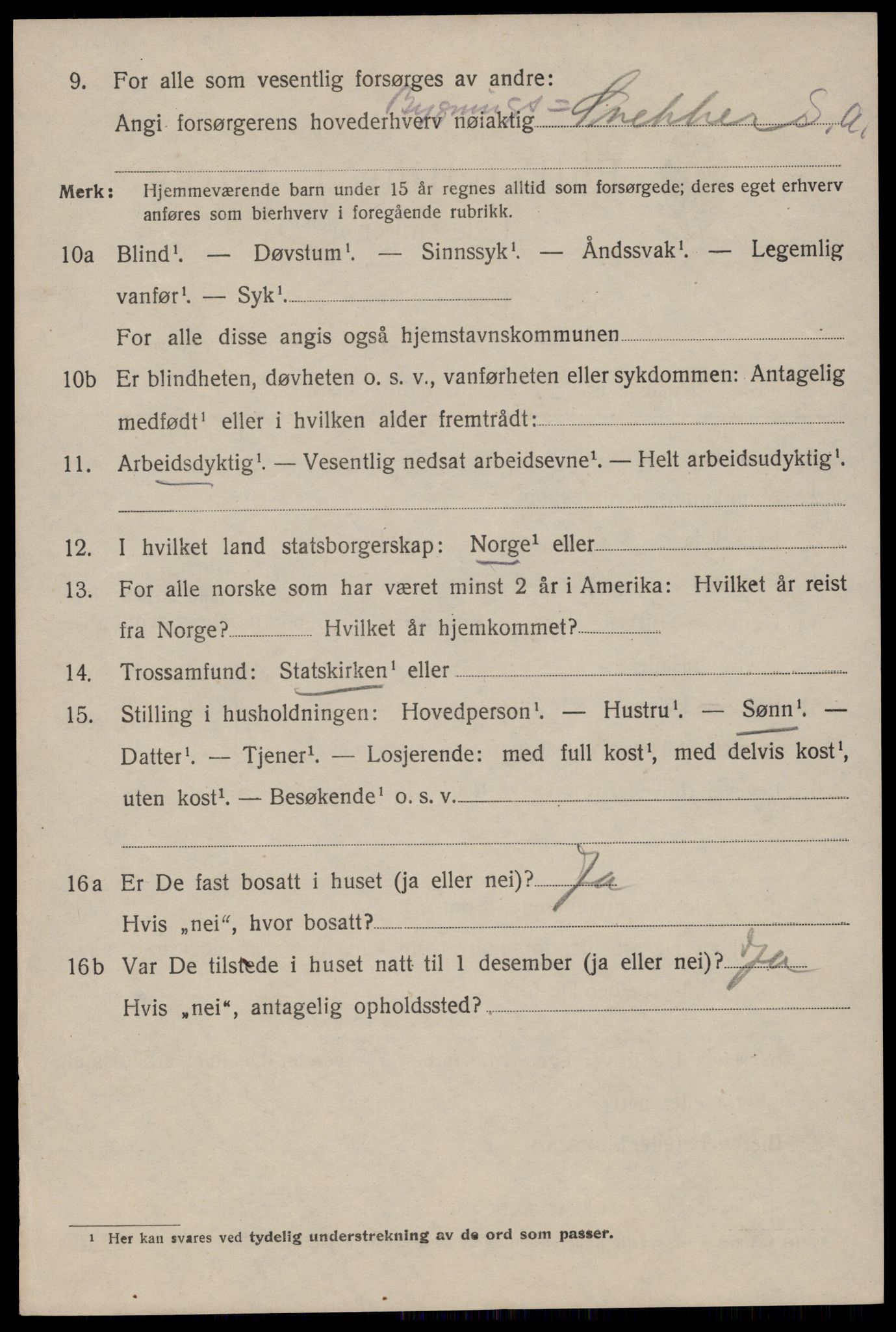 SAST, 1920 census for Egersund town, 1920, p. 8425