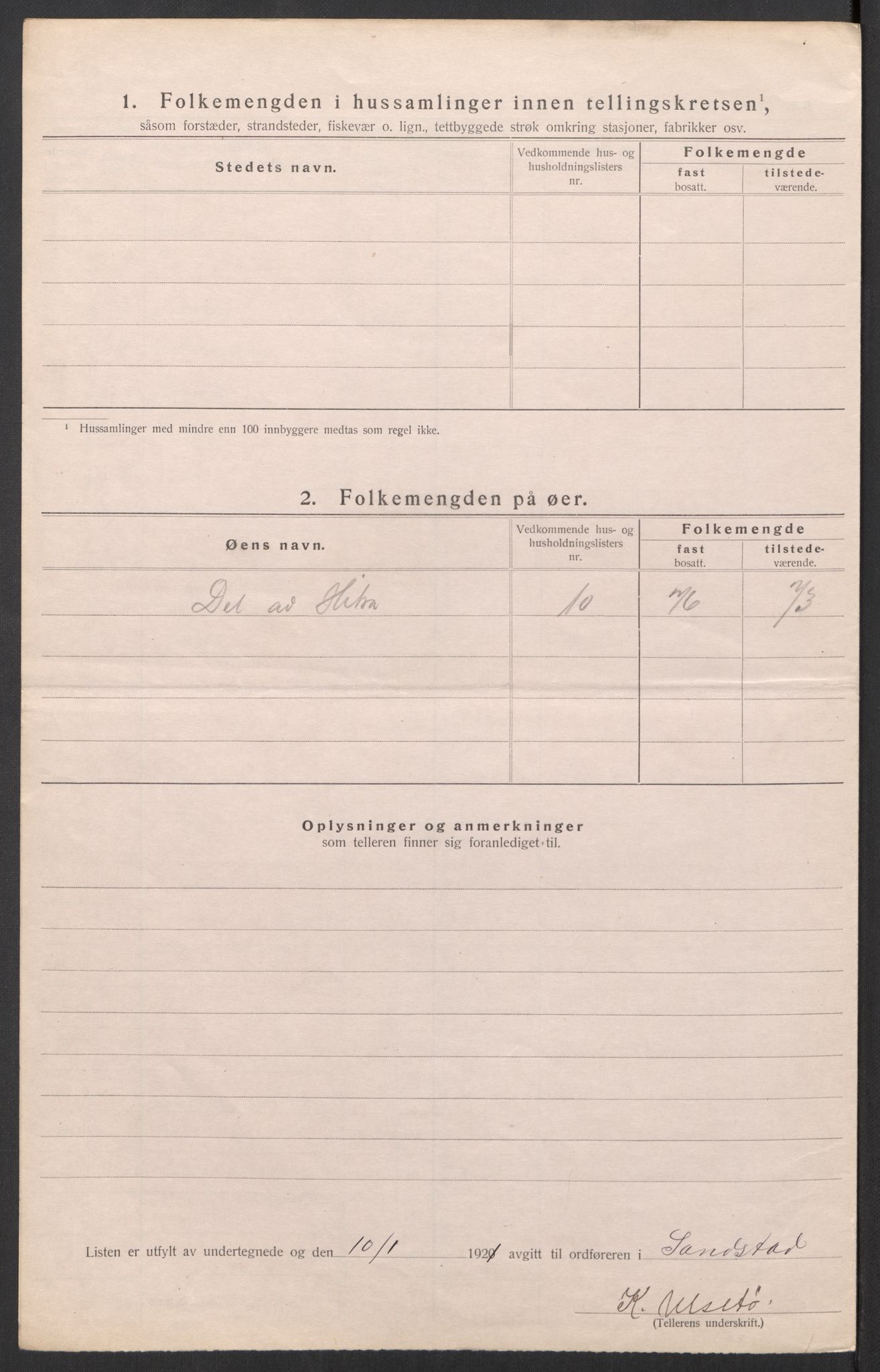 SAT, 1920 census for Sandstad, 1920, p. 17