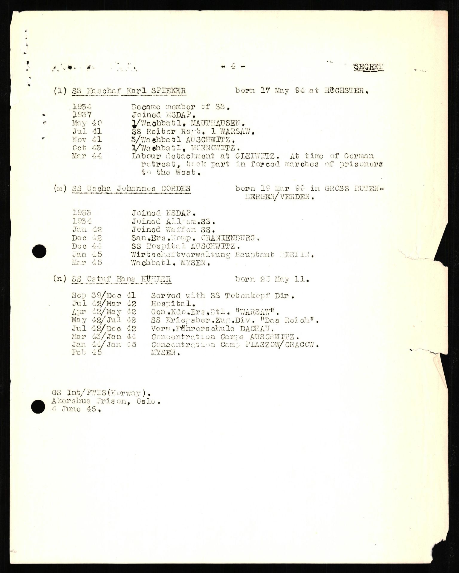 Forsvaret, Forsvarets overkommando II, AV/RA-RAFA-3915/D/Db/L0028: CI Questionaires. Tyske okkupasjonsstyrker i Norge. Tyskere., 1945-1946, p. 219