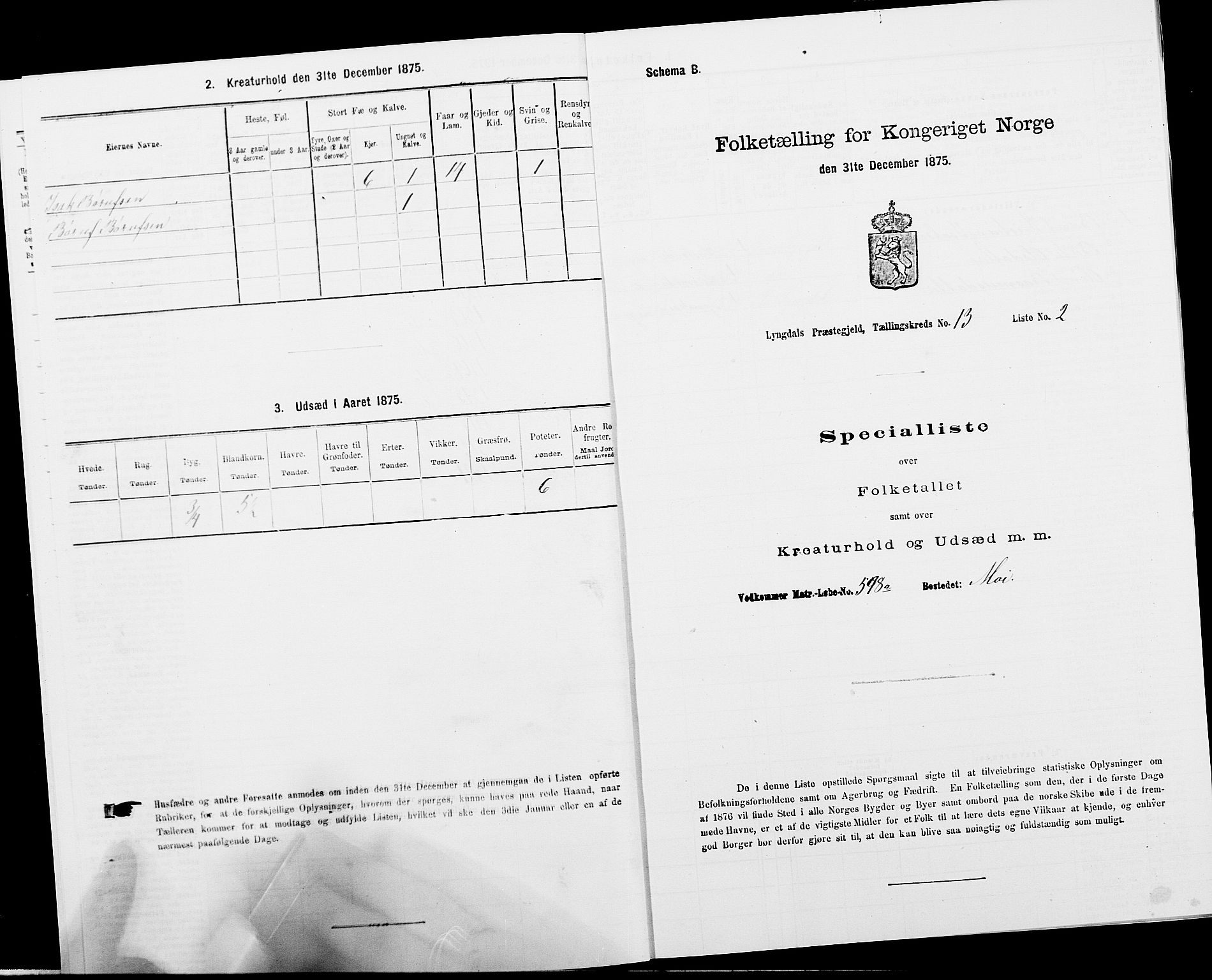 SAK, 1875 census for 1032P Lyngdal, 1875, p. 1949