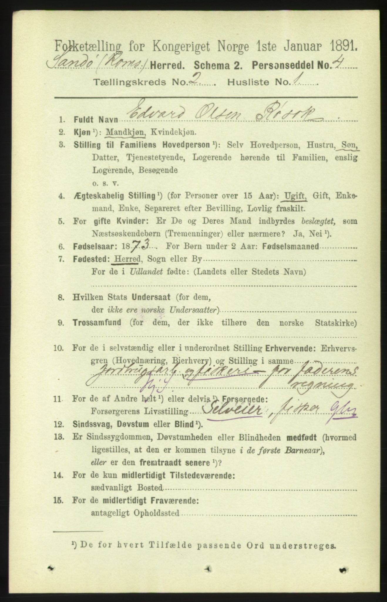 RA, 1891 census for 1546 Sandøy, 1891, p. 543