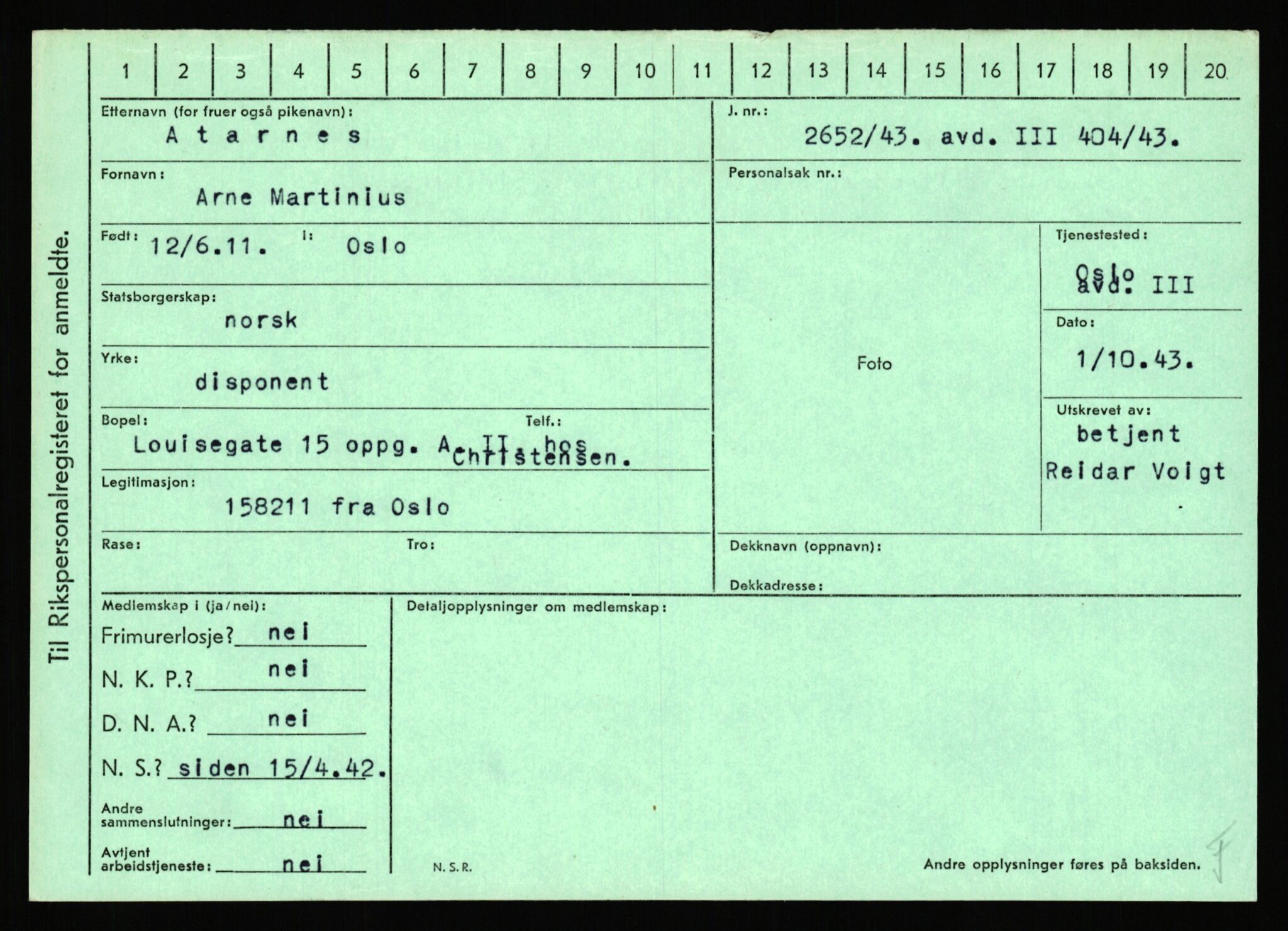 Statspolitiet - Hovedkontoret / Osloavdelingen, AV/RA-S-1329/C/Ca/L0002: Arneberg - Brand, 1943-1945, p. 582