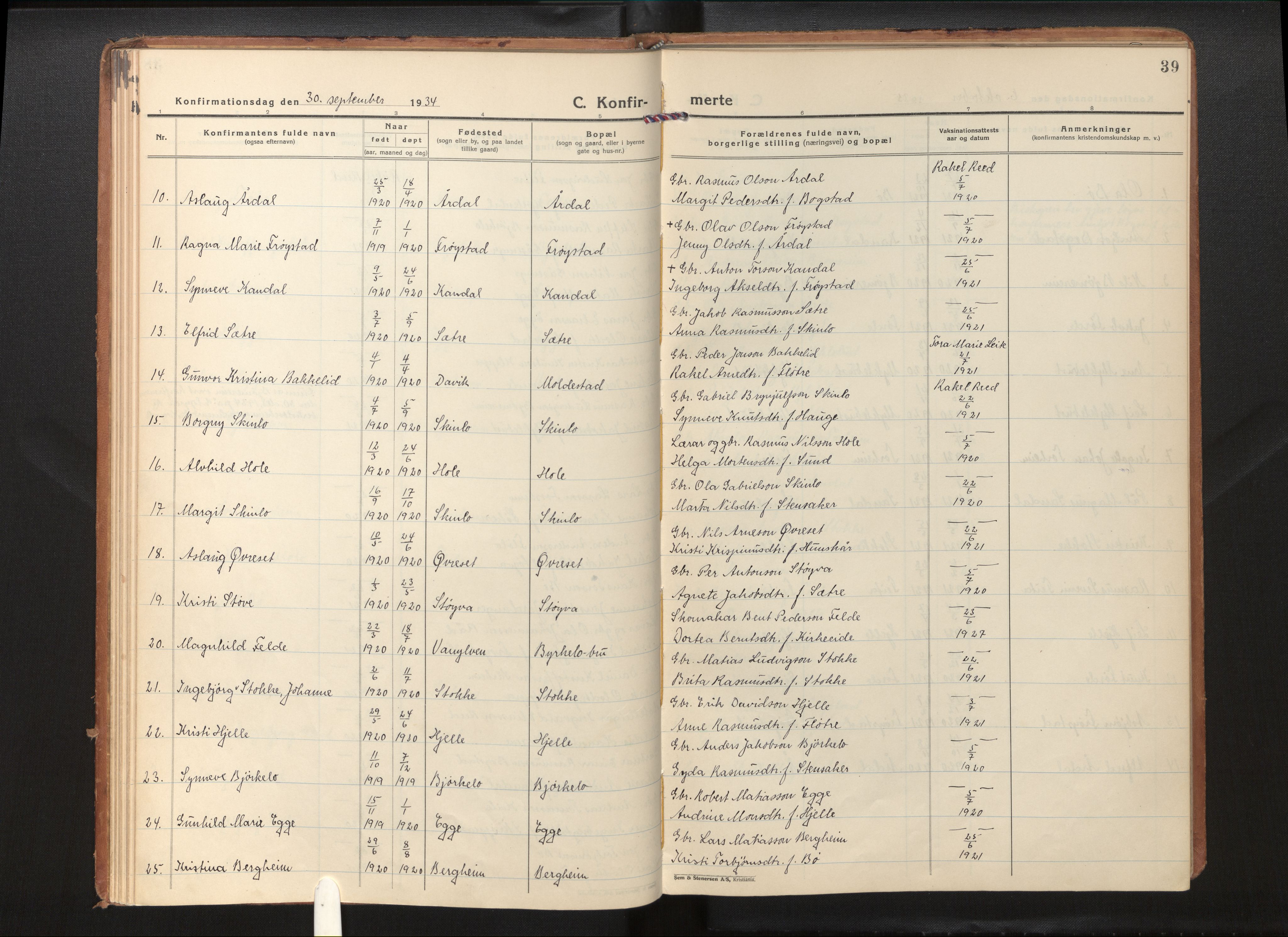 Gloppen sokneprestembete, SAB/A-80101/H/Hac/L0005: Curate's parish register no. A 5, 1923-1941, p. 38b-39a