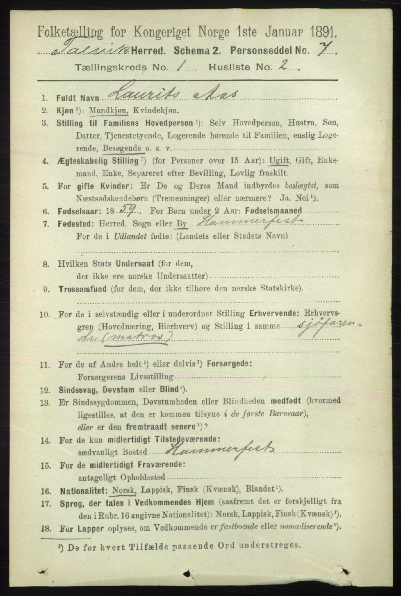 RA, 1891 census for 2013 Talvik, 1891, p. 108