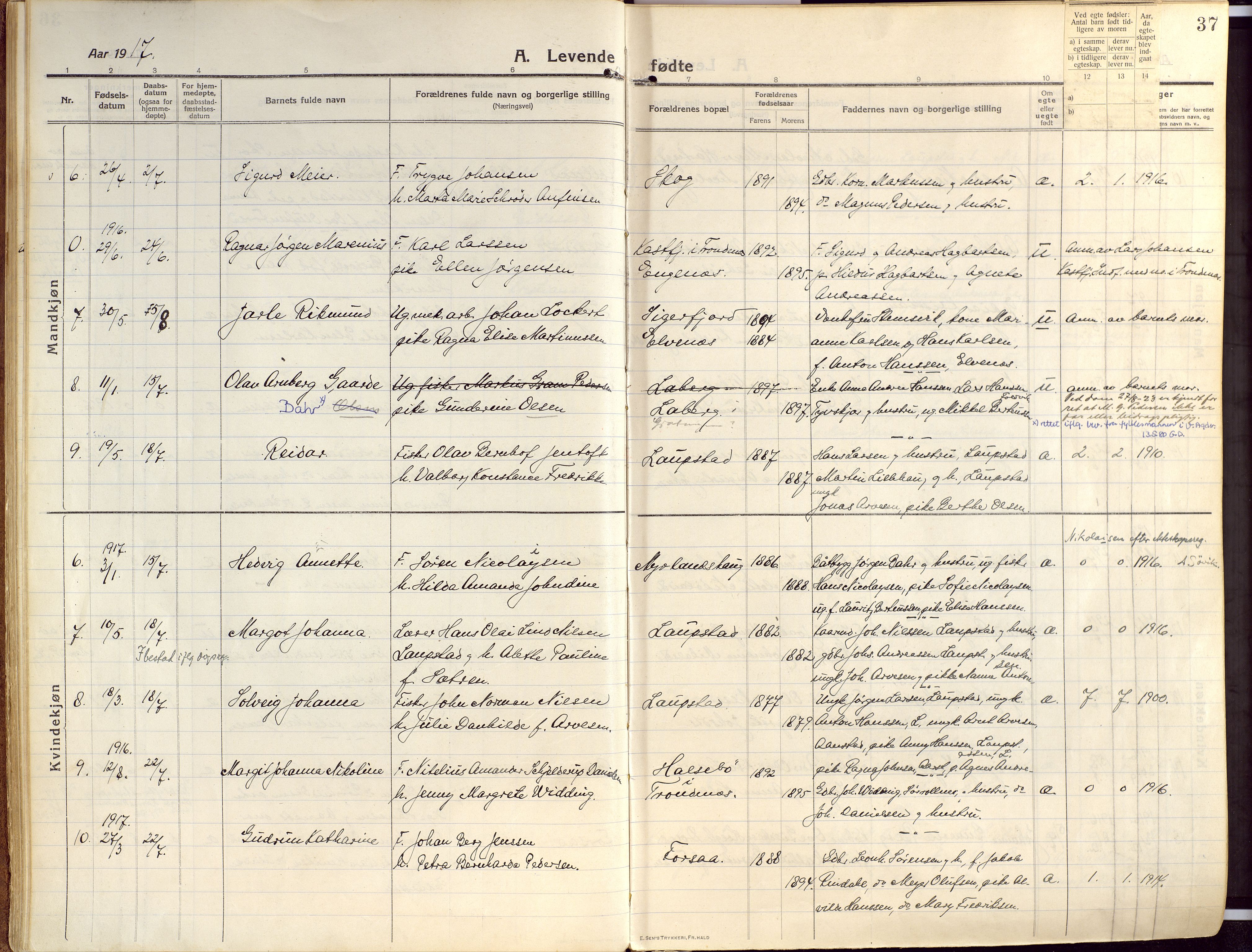 Ibestad sokneprestembete, SATØ/S-0077/H/Ha/Haa/L0018kirke: Parish register (official) no. 18, 1915-1929, p. 37