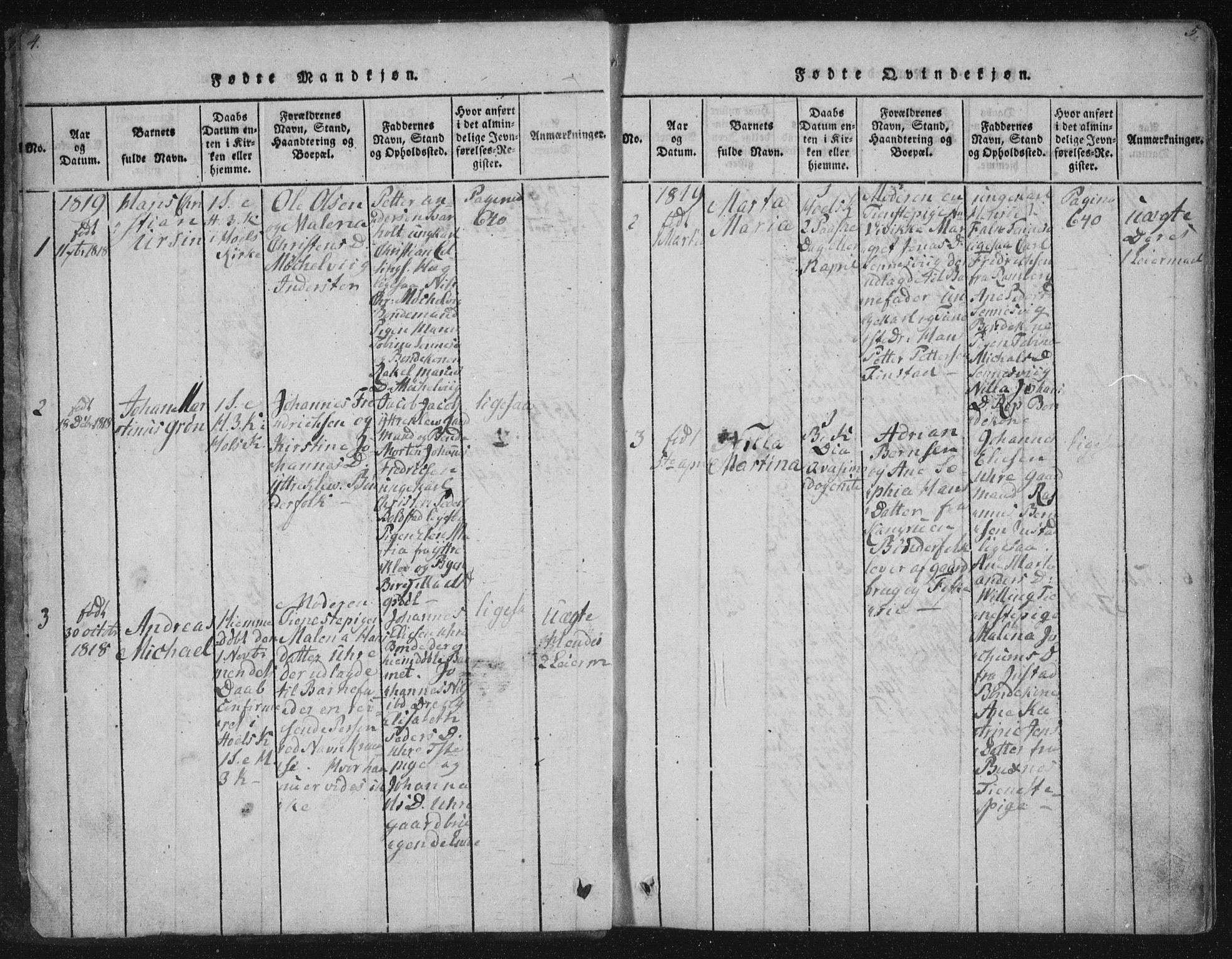 Ministerialprotokoller, klokkerbøker og fødselsregistre - Nordland, AV/SAT-A-1459/881/L1164: Parish register (copy) no. 881C01, 1818-1853, p. 4-5