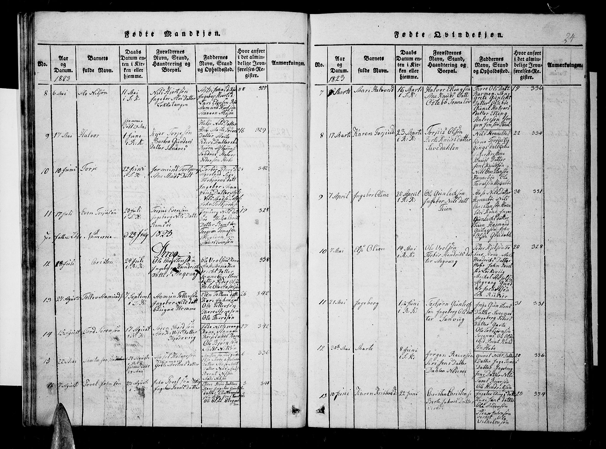 Søndeled sokneprestkontor, AV/SAK-1111-0038/F/Fb/L0002: Parish register (copy) no. B 2, 1816-1839, p. 24