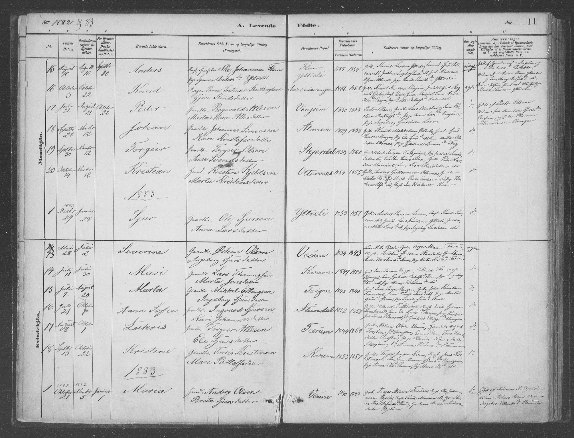 Aurland sokneprestembete, SAB/A-99937/H/Ha/Hab/L0001: Parish register (official) no. B  1, 1880-1909, p. 11