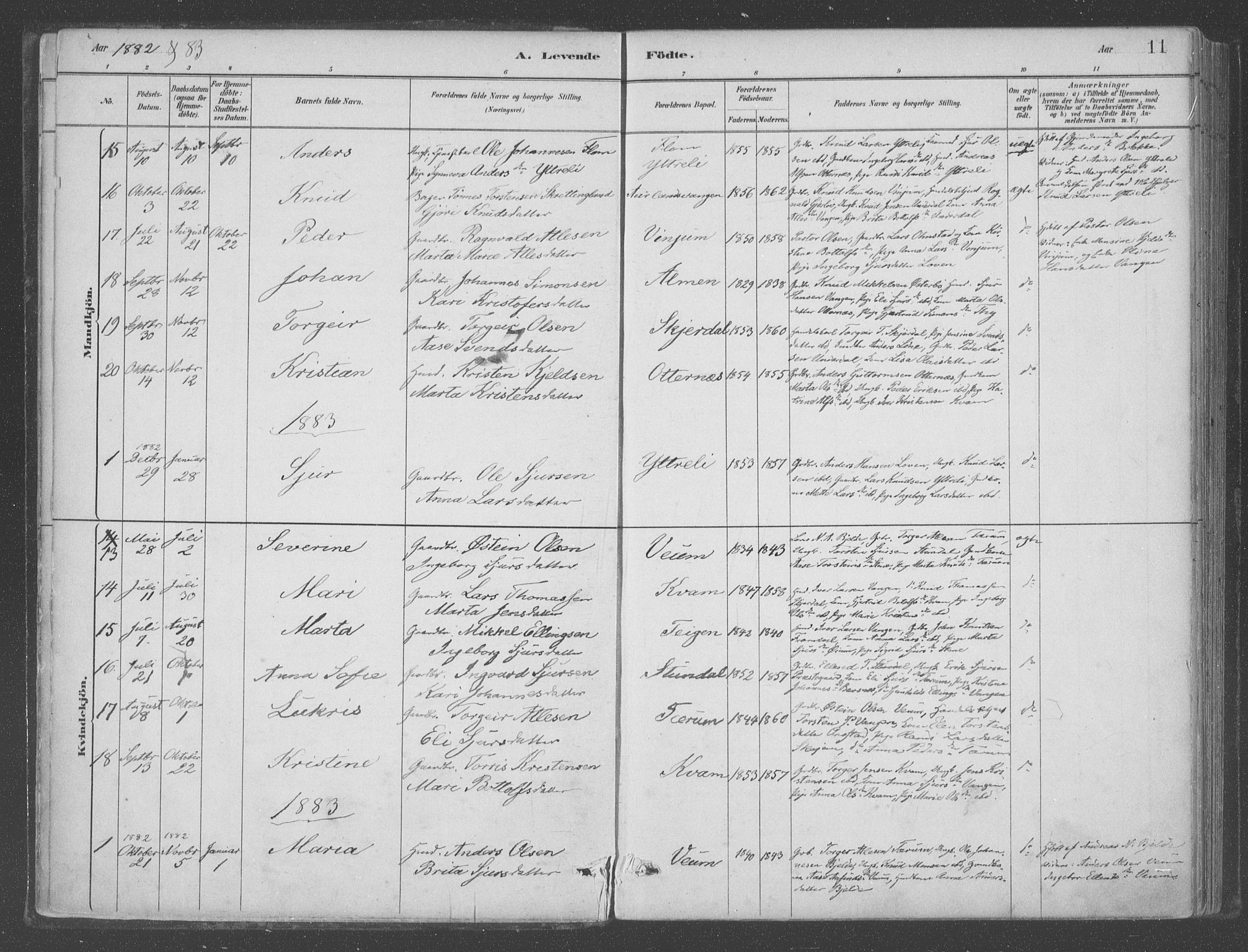 Aurland sokneprestembete, AV/SAB-A-99937/H/Ha/Hab/L0001: Parish register (official) no. B  1, 1880-1909, p. 11