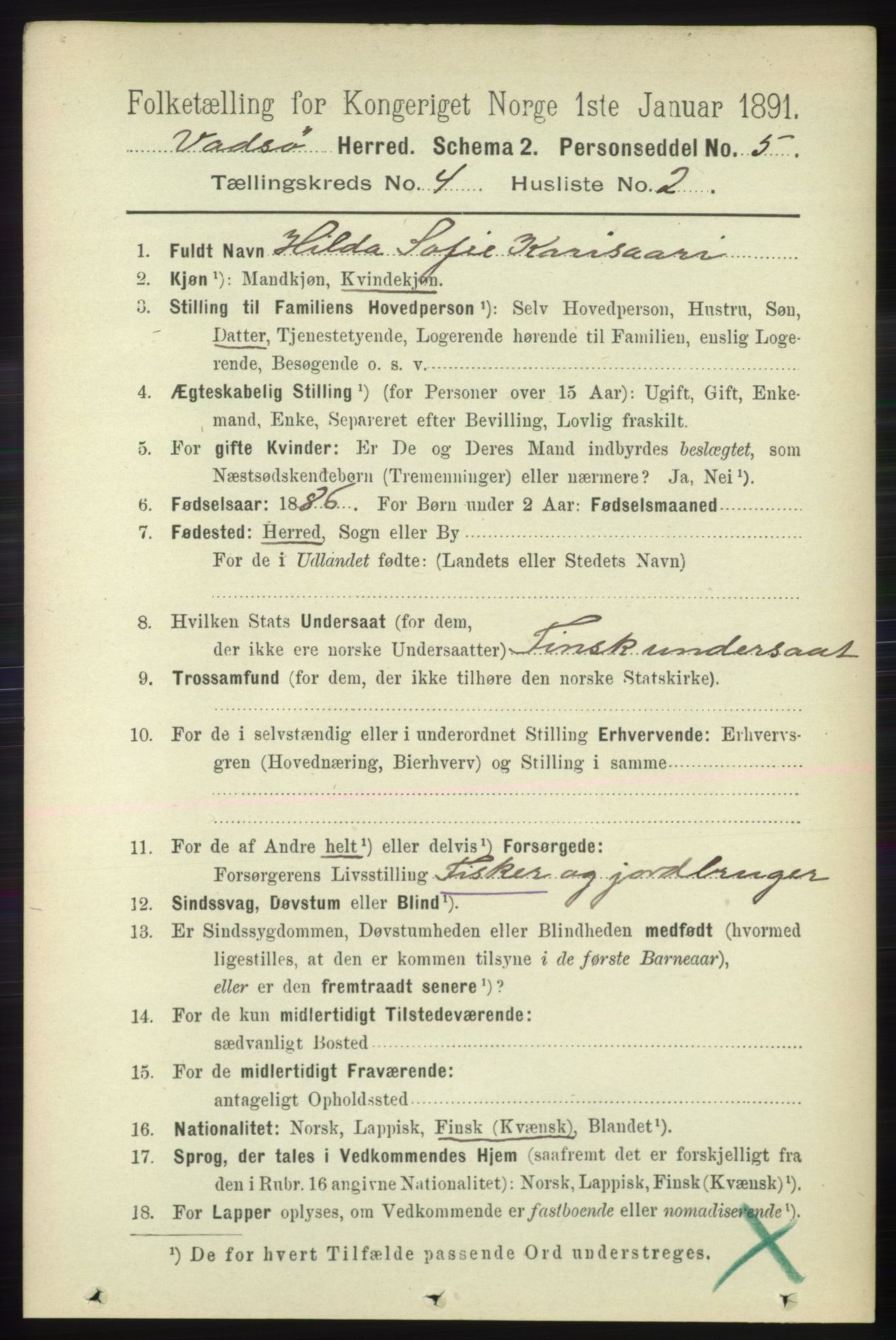 RA, 1891 census for 2029 Vadsø, 1891, p. 1215