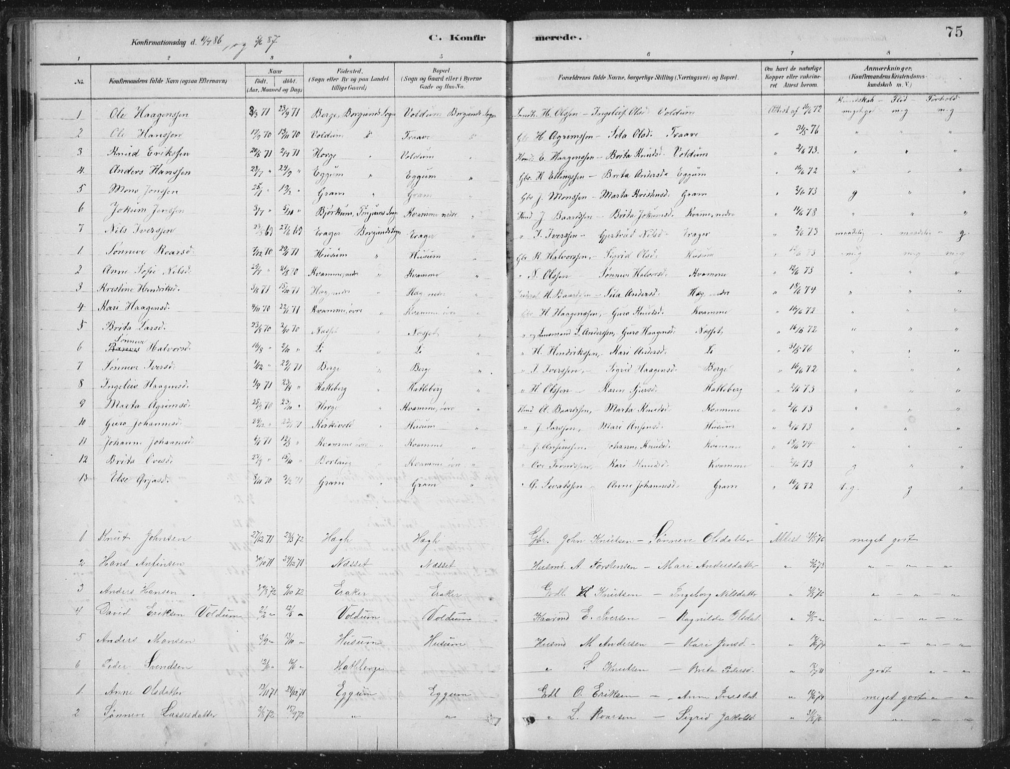 Lærdal sokneprestembete, SAB/A-81201: Parish register (official) no. C  1, 1878-1911, p. 75