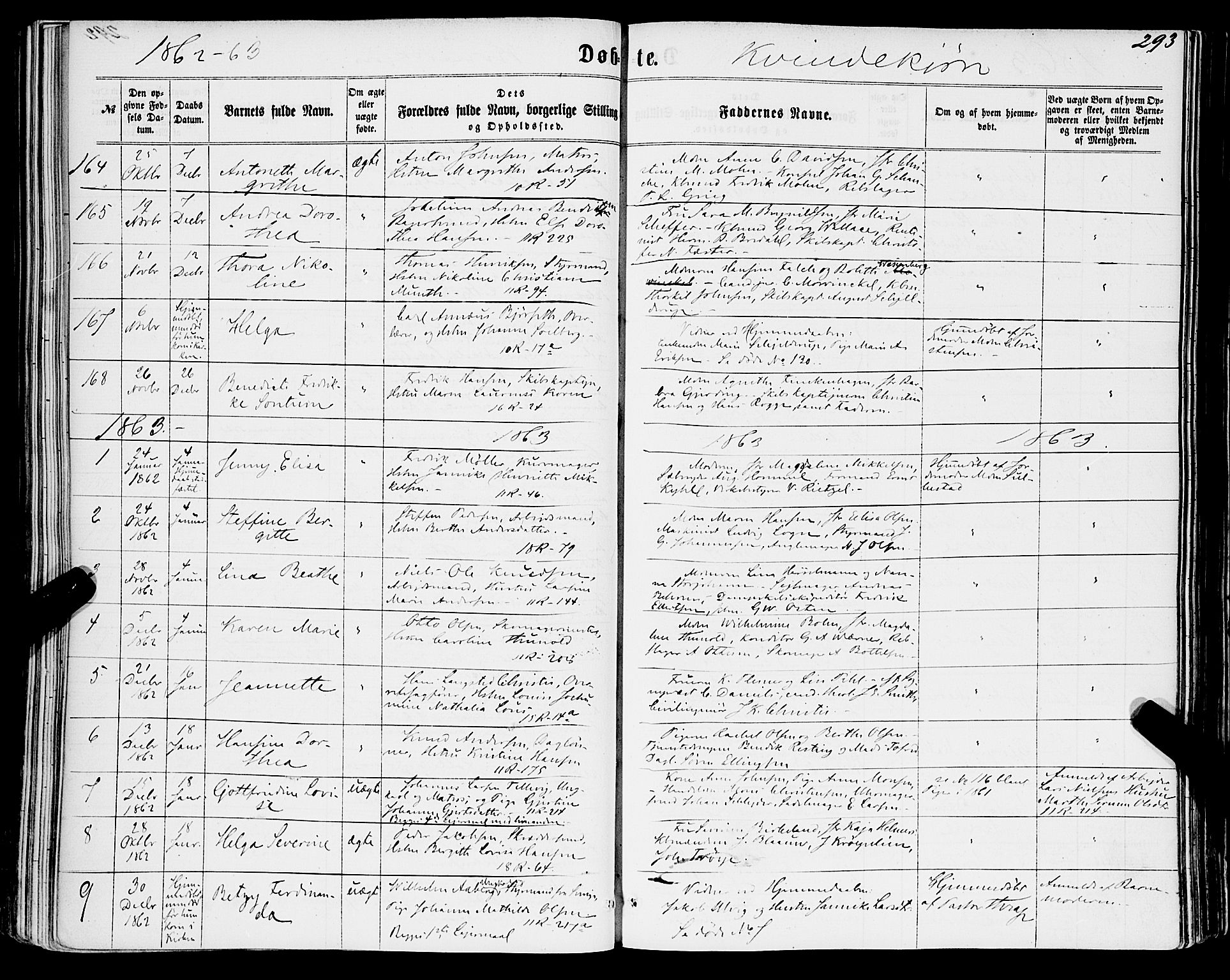 Domkirken sokneprestembete, SAB/A-74801/H/Haa/L0021: Parish register (official) no. B 4, 1859-1871, p. 293