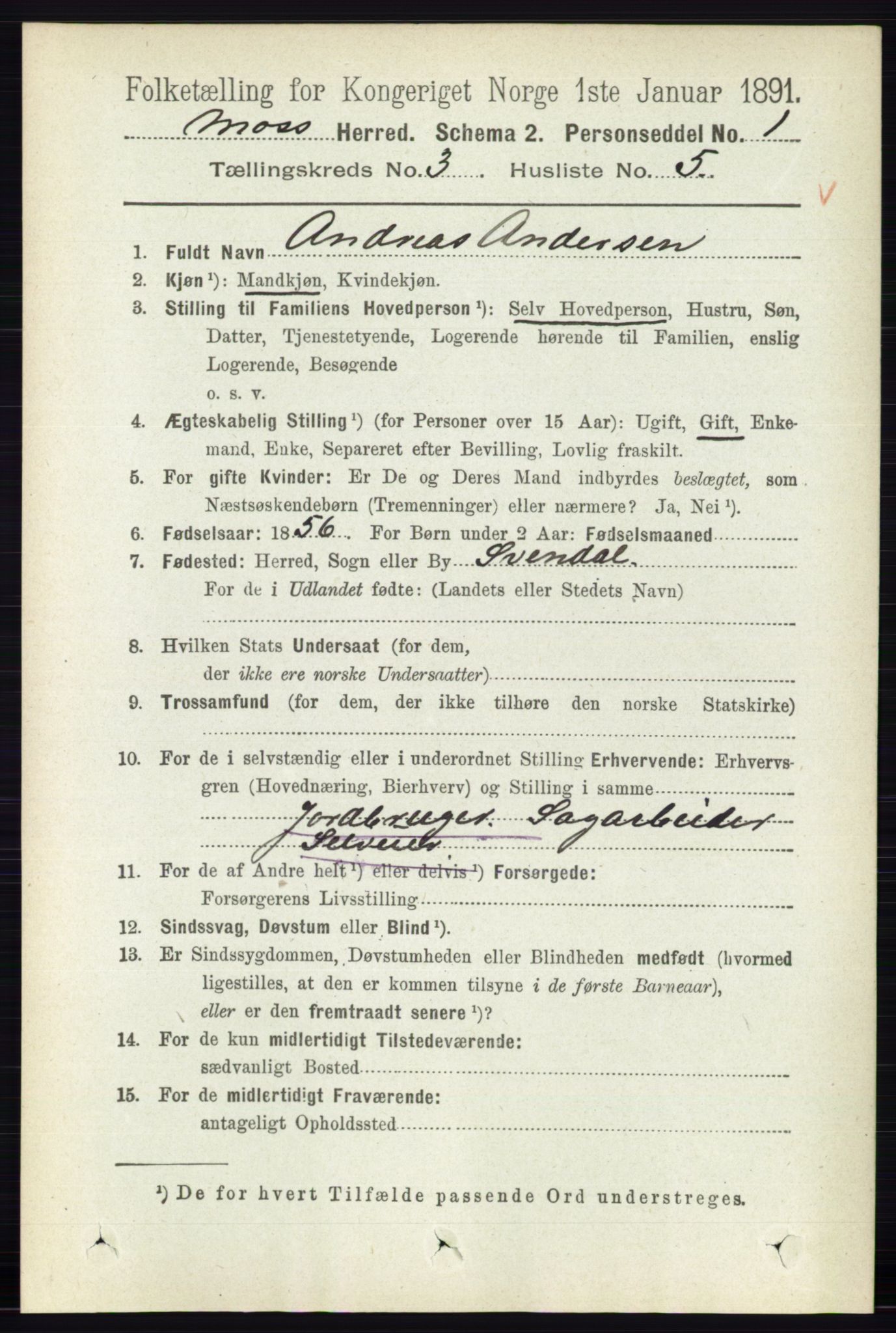 RA, 1891 Census for 0194 Moss, 1891, p. 1159