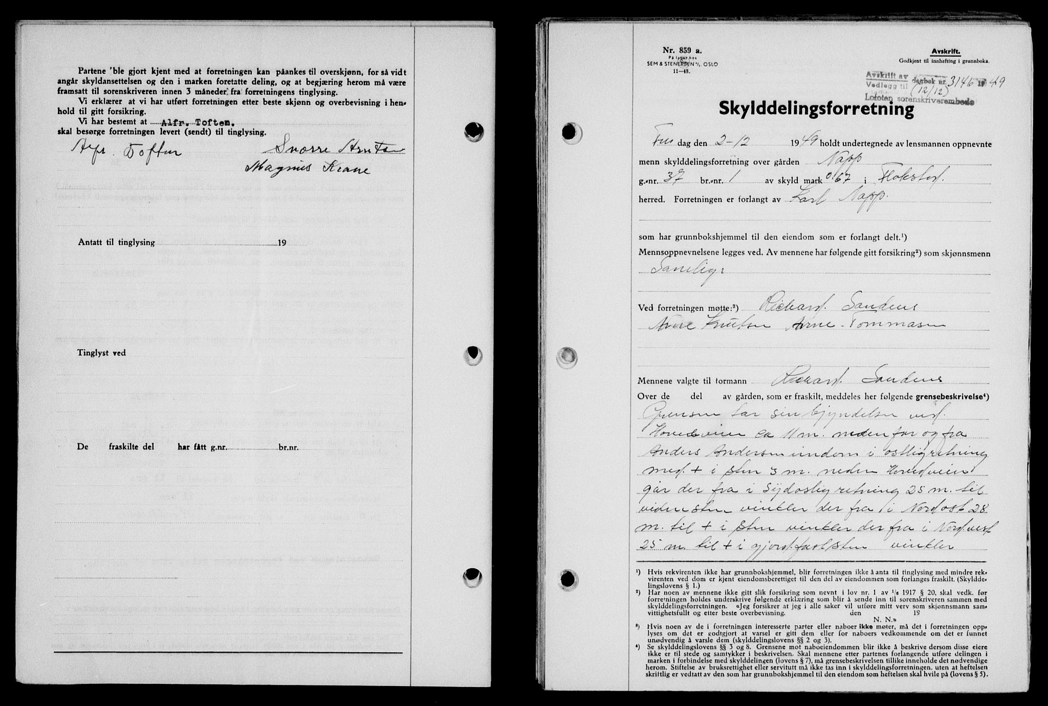 Lofoten sorenskriveri, SAT/A-0017/1/2/2C/L0022a: Mortgage book no. 22a, 1949-1950, Diary no: : 3146/1949