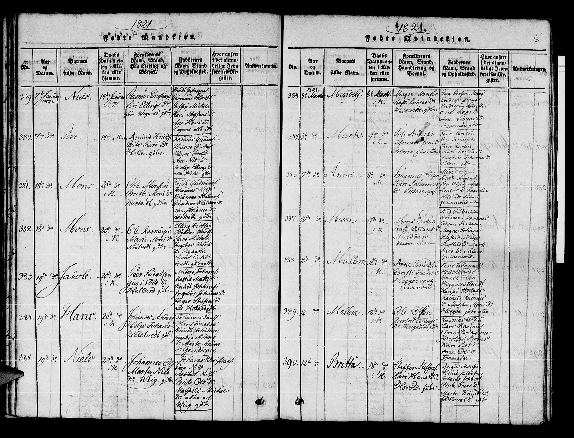 Manger sokneprestembete, AV/SAB-A-76801/H/Haa: Parish register (official) no. A 3, 1816-1824, p. 56