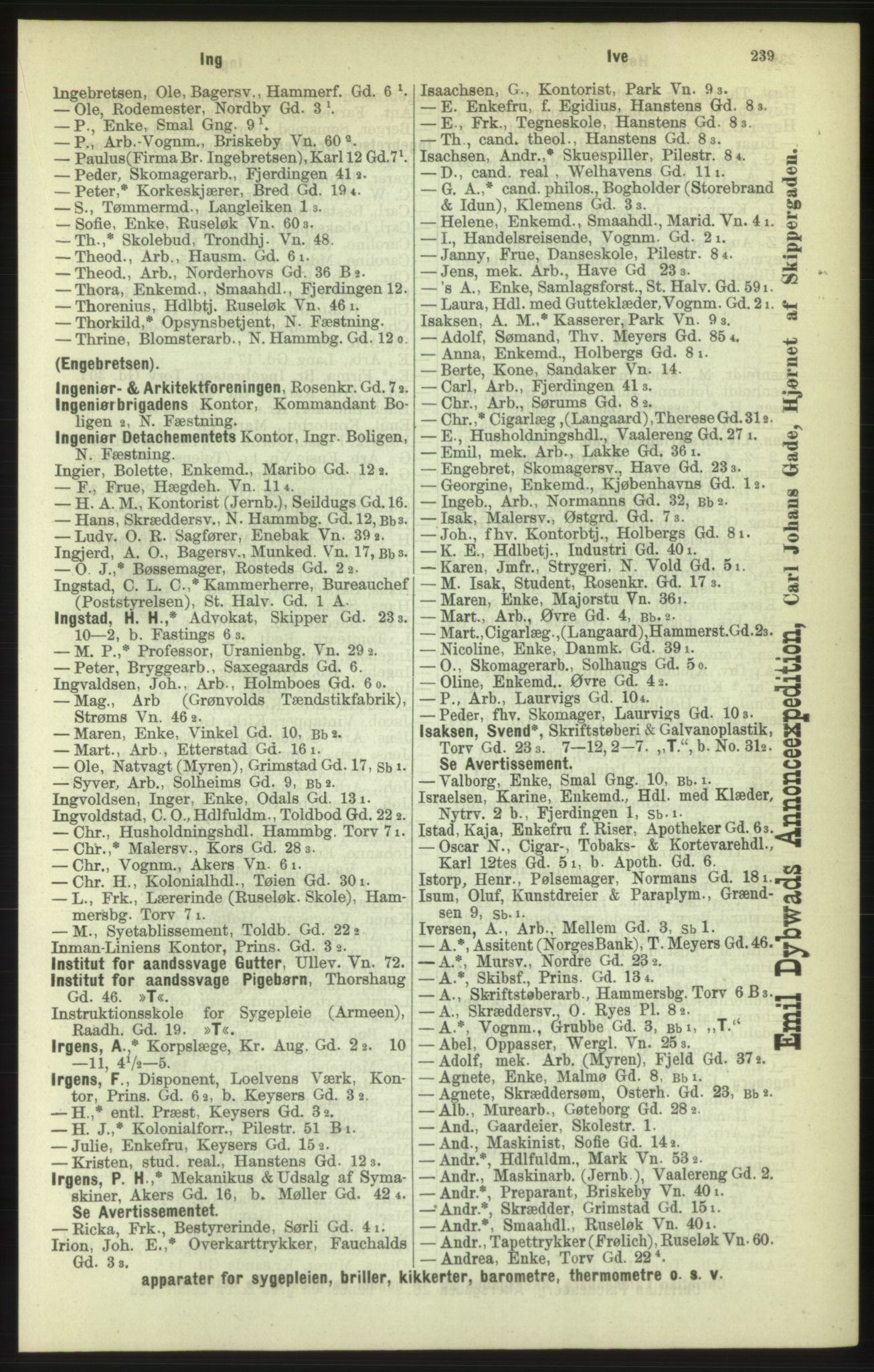 Kristiania/Oslo adressebok, PUBL/-, 1886, p. 239