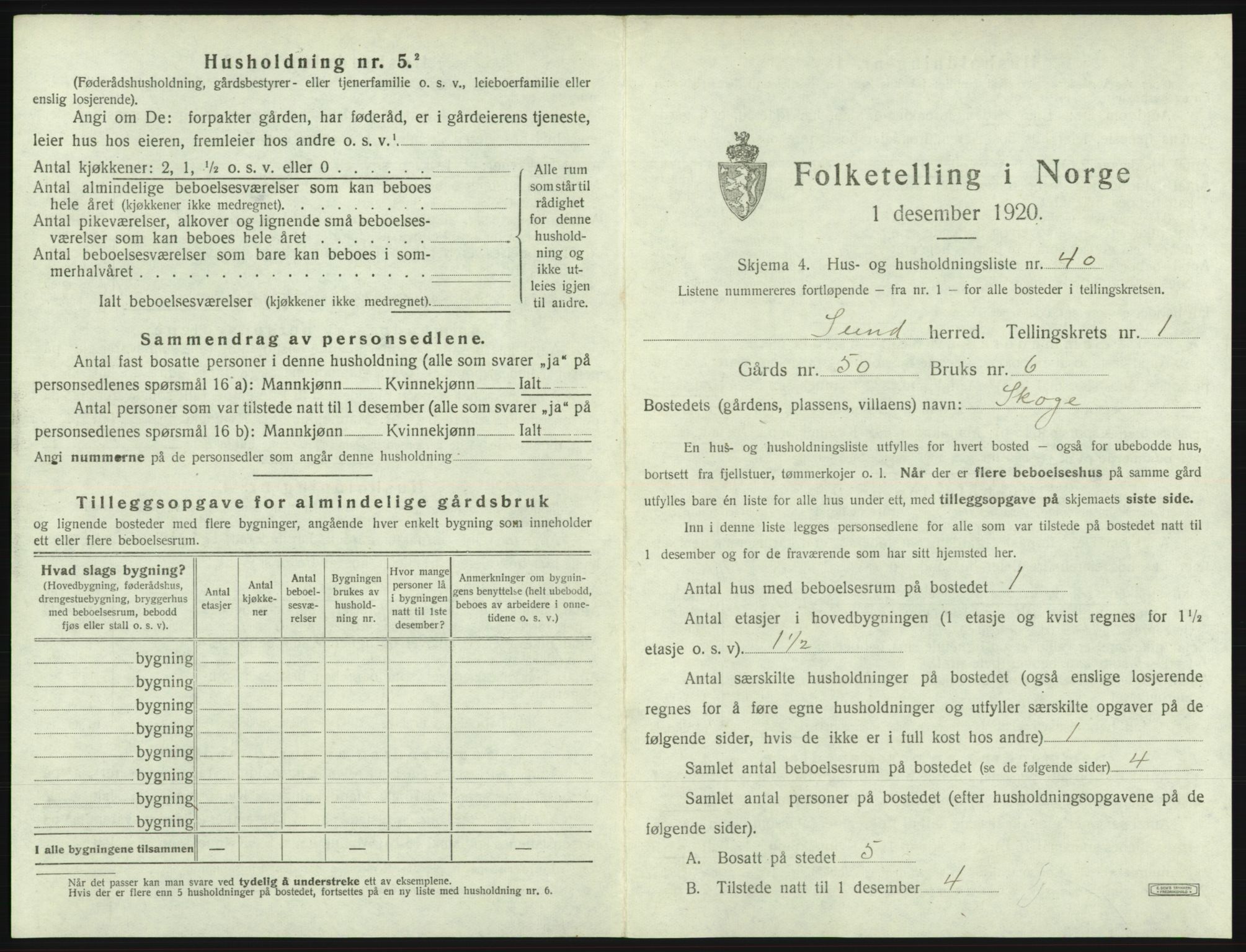 SAB, 1920 census for Sund, 1920, p. 116