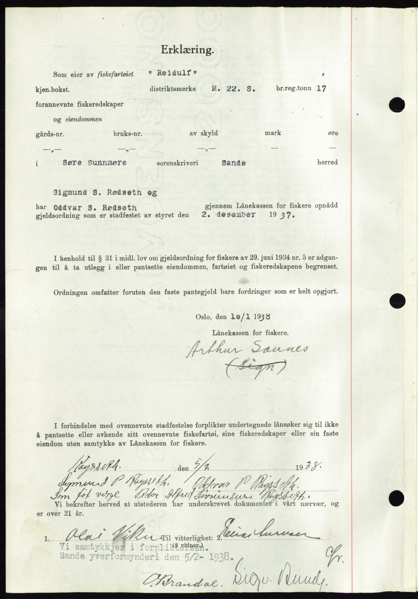 Søre Sunnmøre sorenskriveri, AV/SAT-A-4122/1/2/2C/L0064: Mortgage book no. 58, 1937-1938, Diary no: : 169/1938