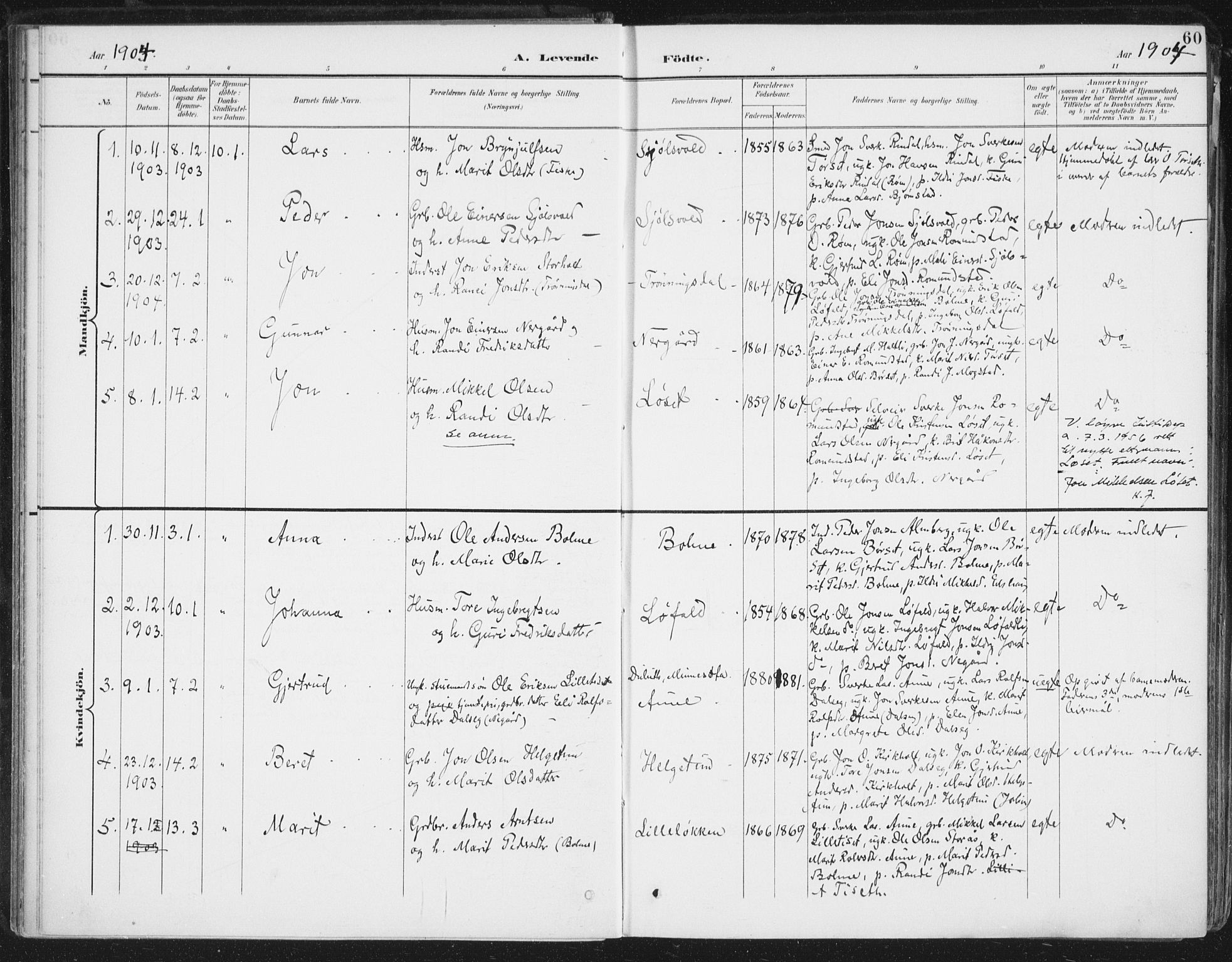 Ministerialprotokoller, klokkerbøker og fødselsregistre - Møre og Romsdal, SAT/A-1454/598/L1072: Parish register (official) no. 598A06, 1896-1910, p. 60