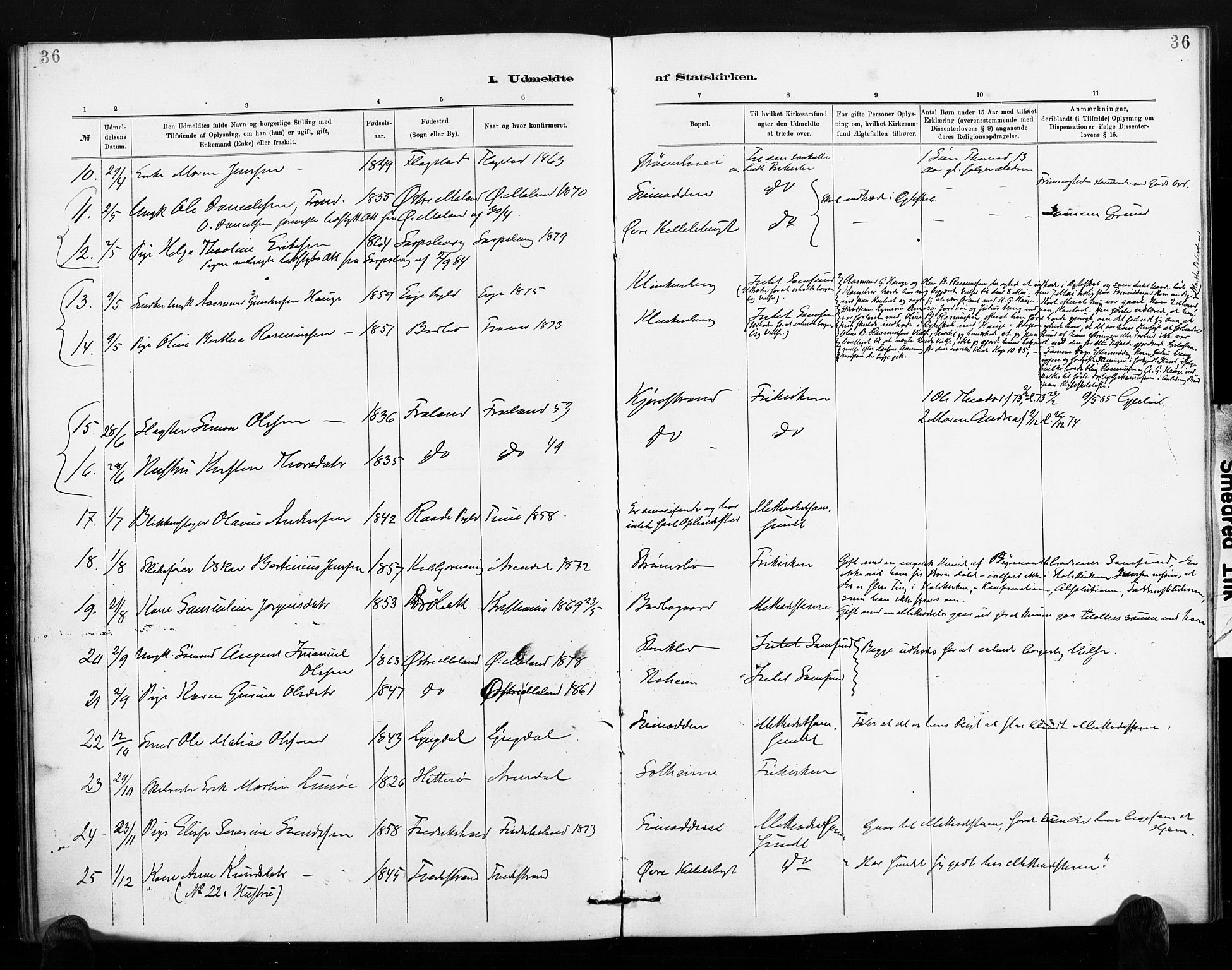 Barbu sokneprestkontor, AV/SAK-1111-0003/F/Fa/L0004: Parish register (official) no. A 4, 1883-1909, p. 36